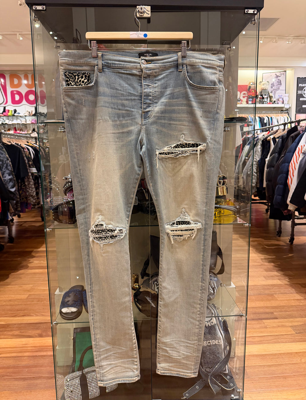 Amiri MX1 Distressed Skinny Jeans - LightWash/Zebra Patches
