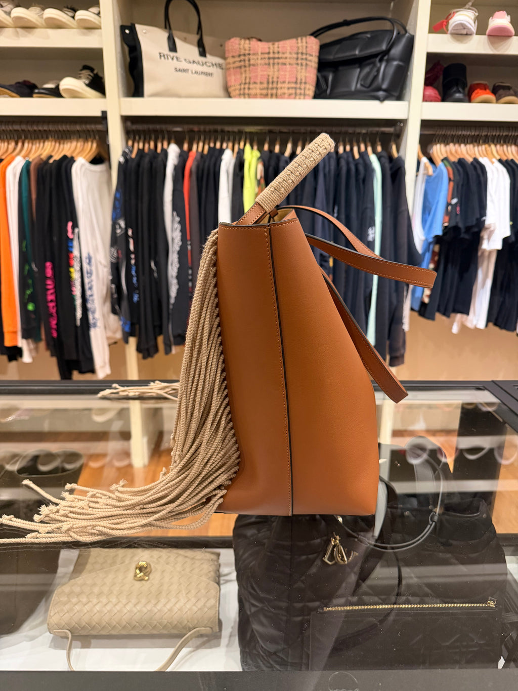 Loewe Tassel Fringe Cord Anagram Tote Leather