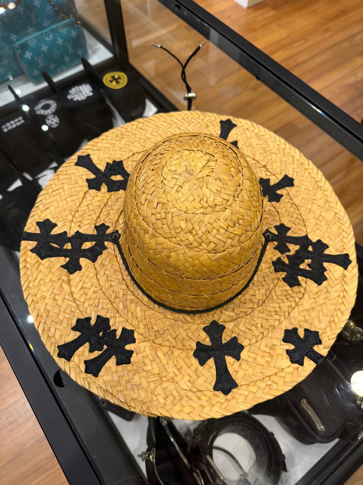 Chrome Hearts Cross Patch Straw Hat - Silver Embellished