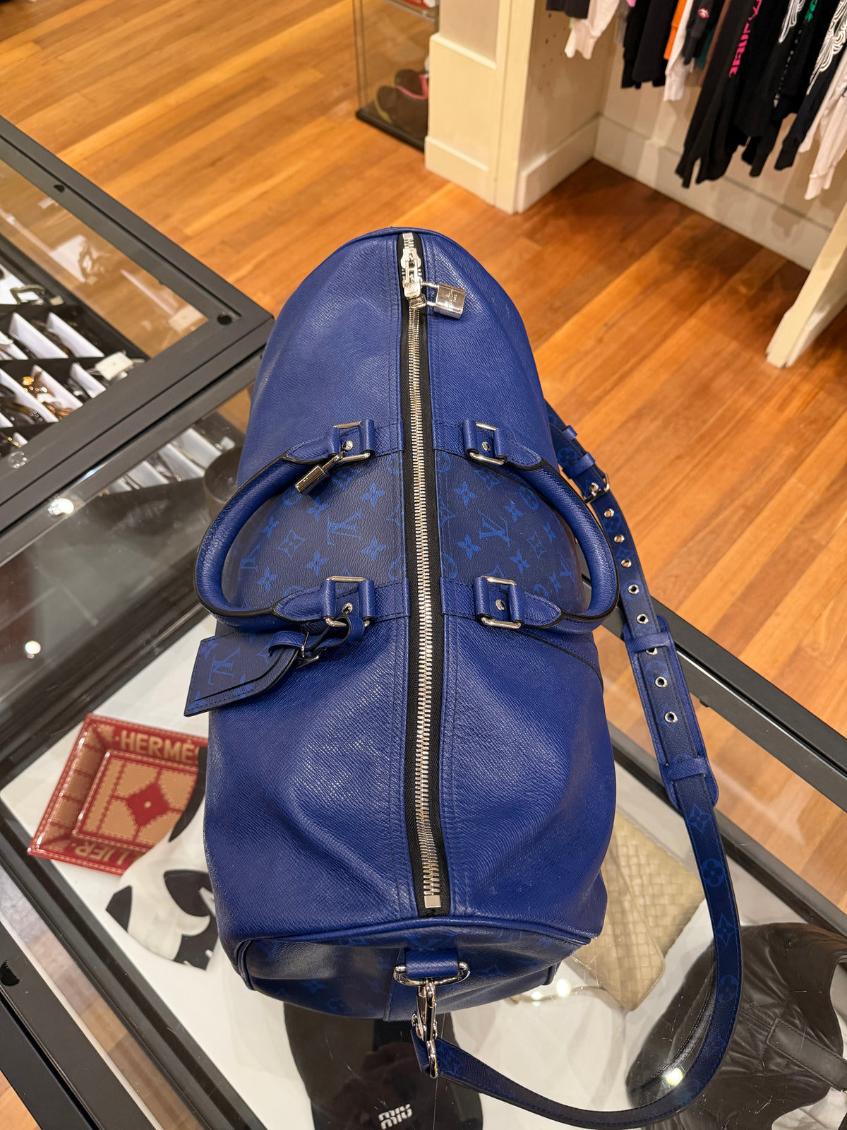 Louis Vuitton Keepall Bandoulière 45 Blue Duffle Bag