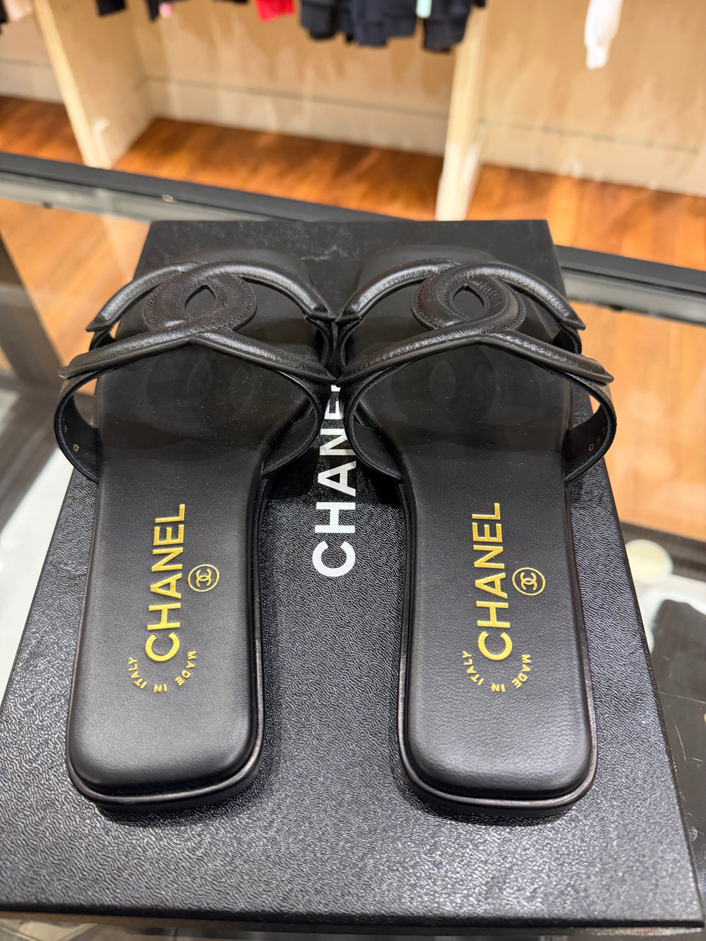 Chanel Interlocking CC Logo Lambskin Leather Sandals