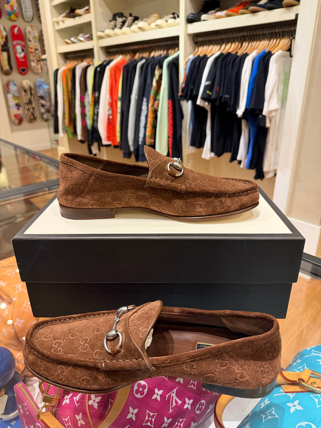 Gucci Horsebit 1953 Monogram Suede Loafers