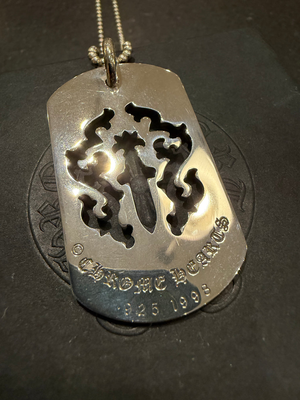 Chrome Hearts Cut Out Vine Dagger Dog Tag Necklace - Silver
