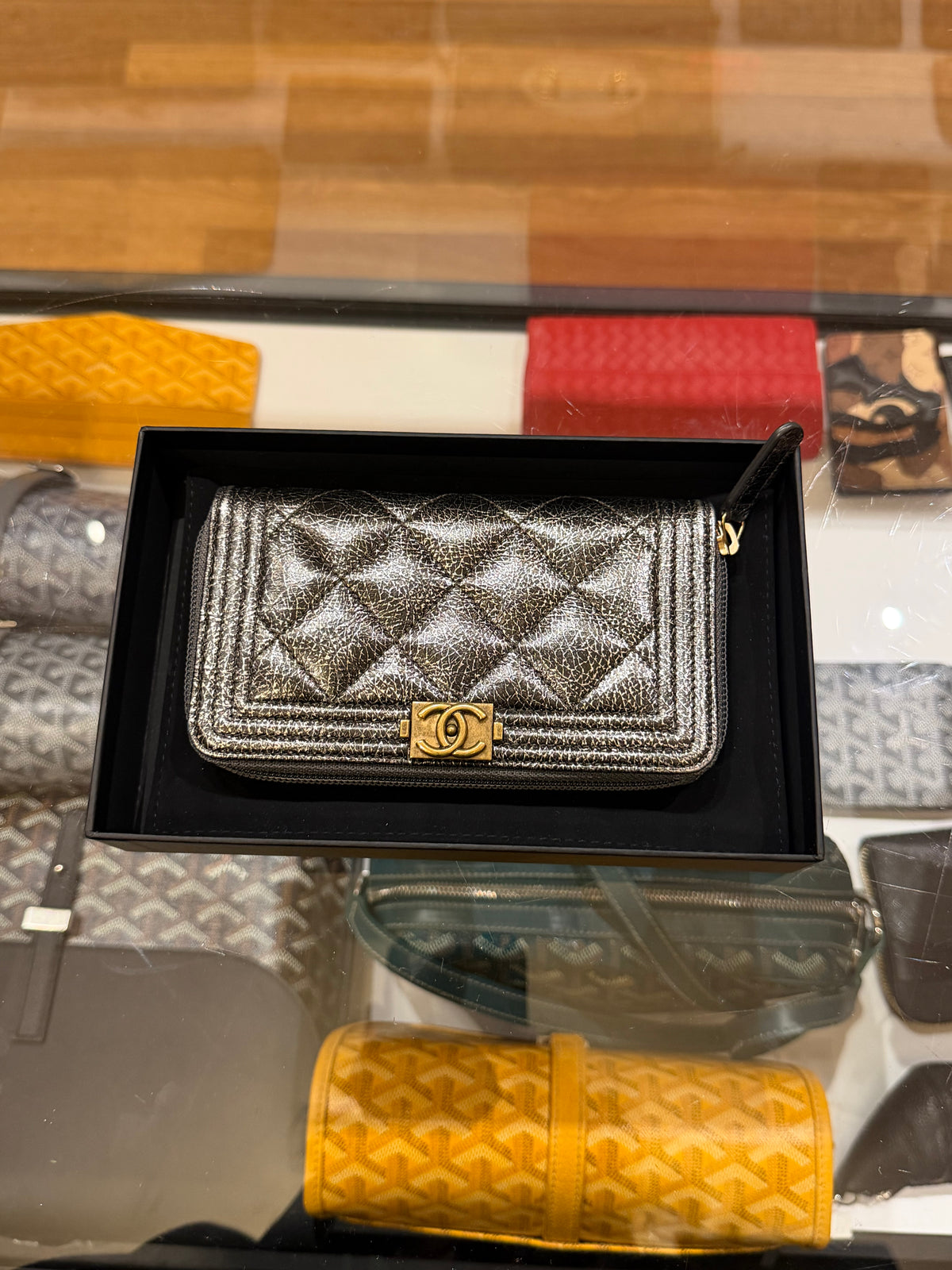 Chanel Boy Small Quilted Zip-Around Leather Wallet - Silver