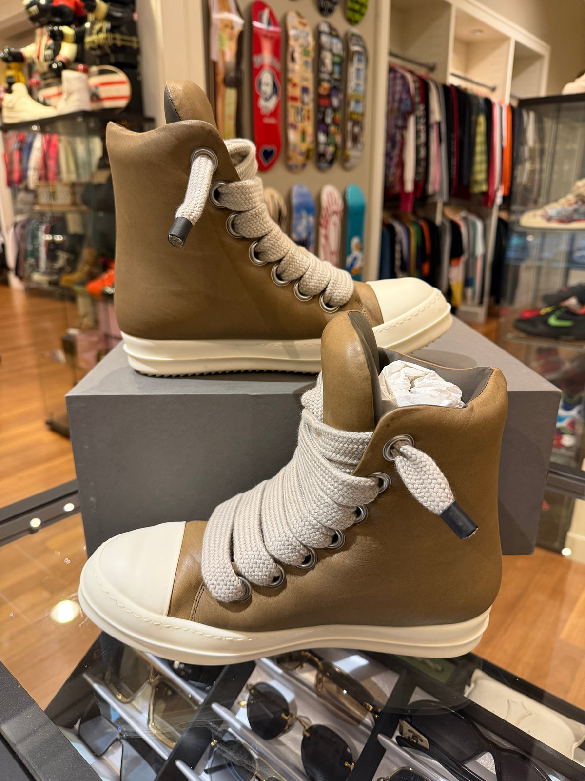 Rick Owens Padded Jumbolace Ramone High - Brown Leather
