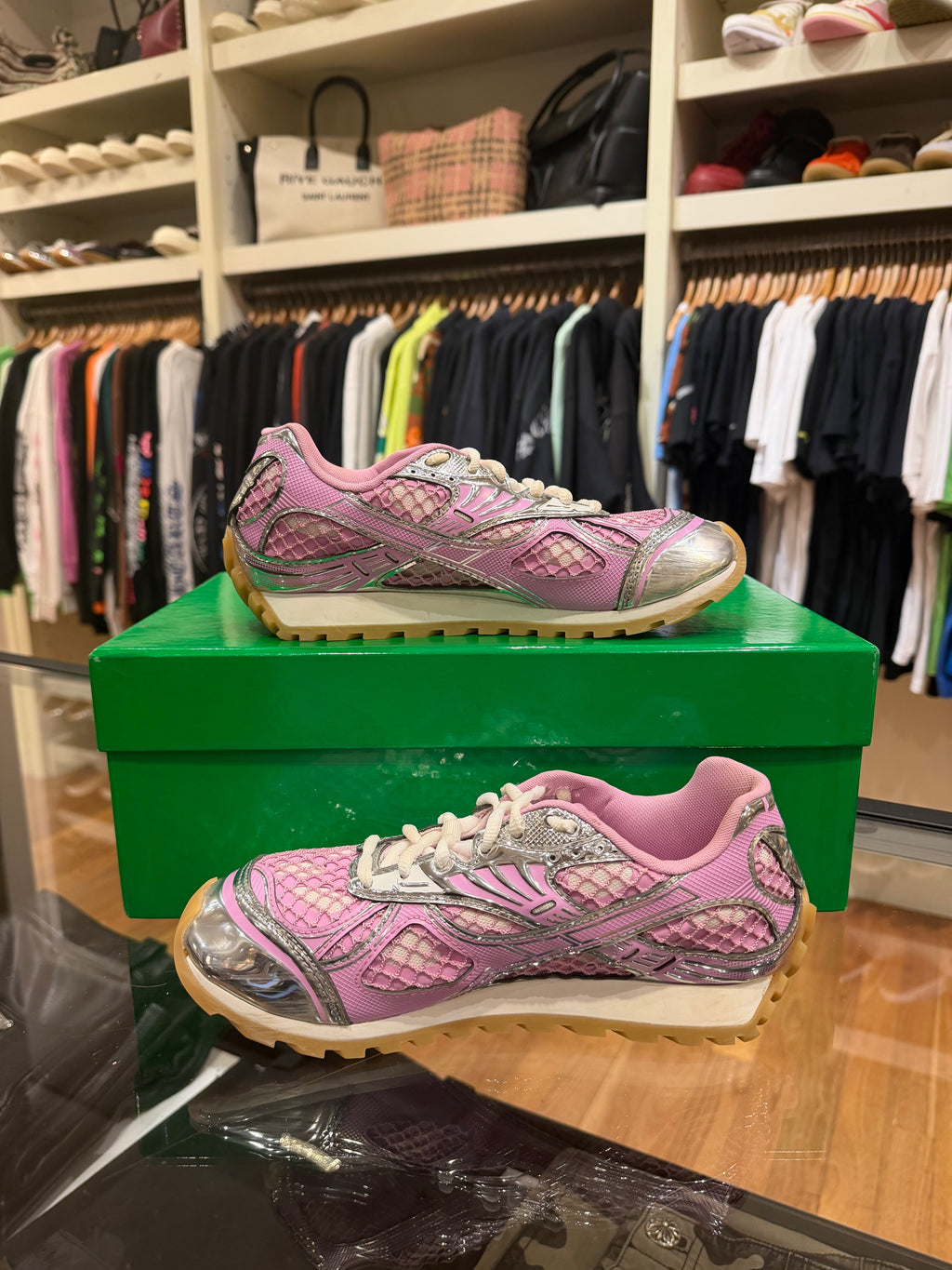 Bottega Veneta Orbit Low Top Sneaker - Pink Silver