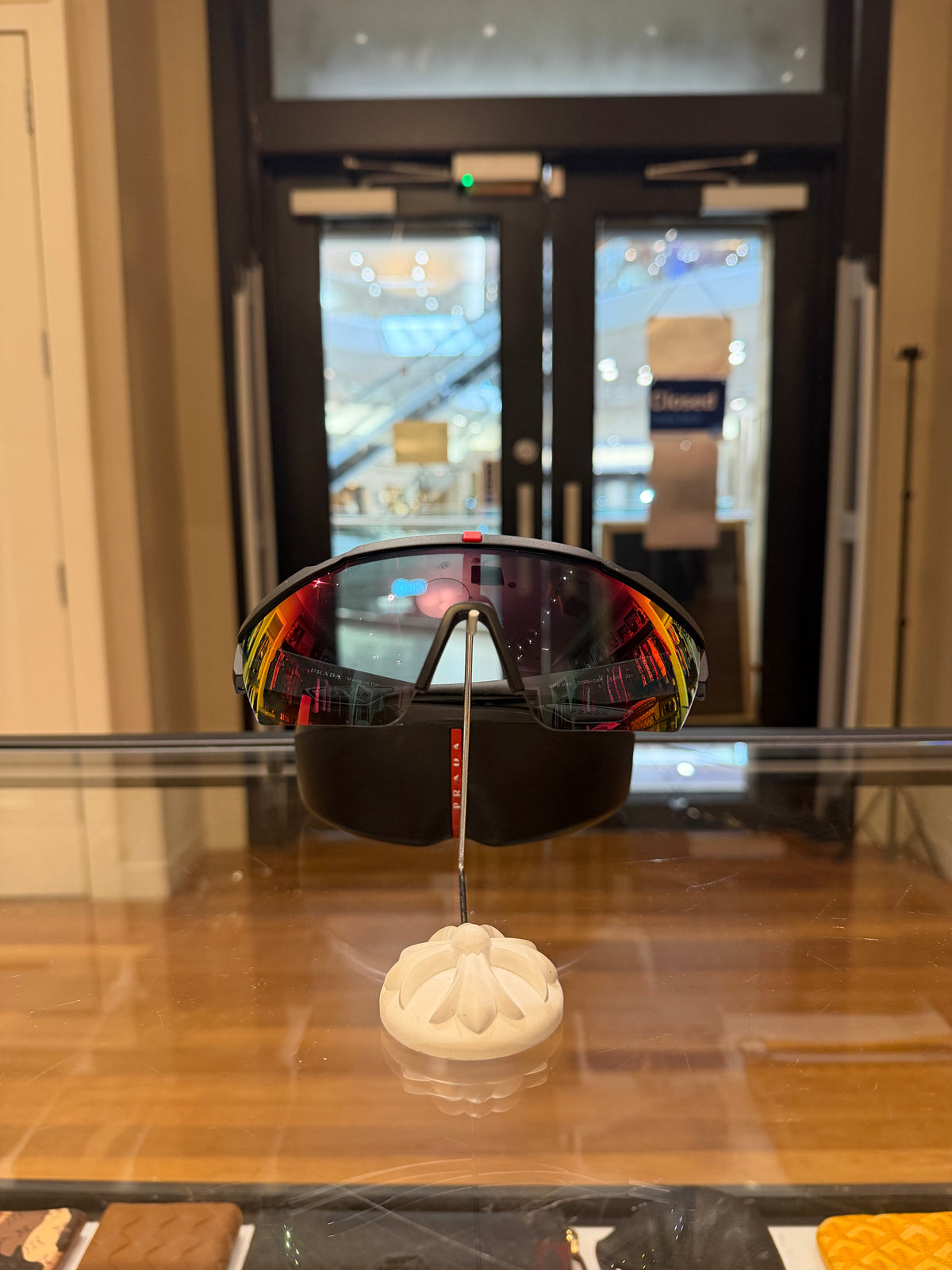 Prada Liena Rossa Shield Sunglasses - Black With Orange Lenses