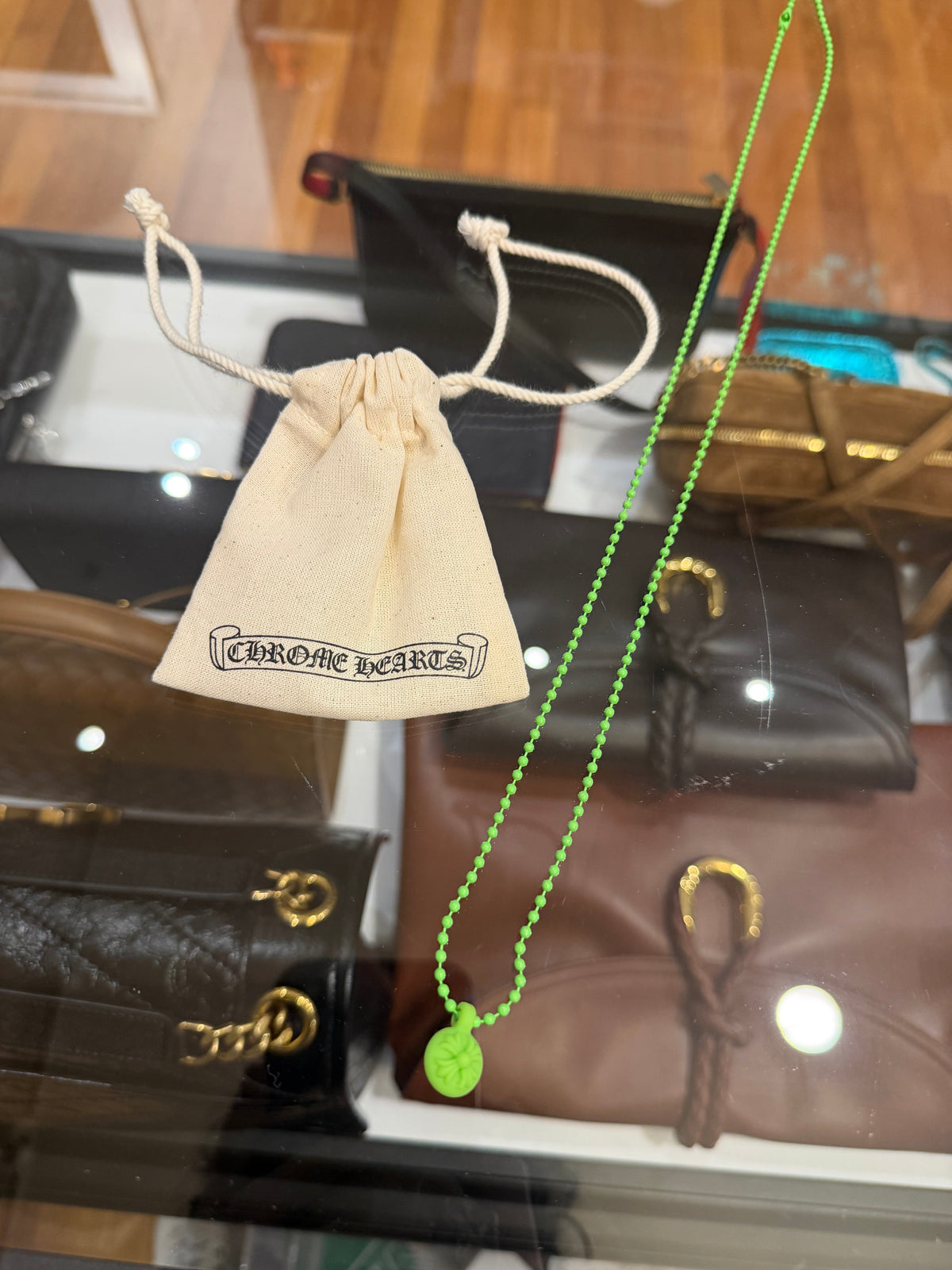 Chrome Hearte Mini Cross Silicone Pendant - Neon Green