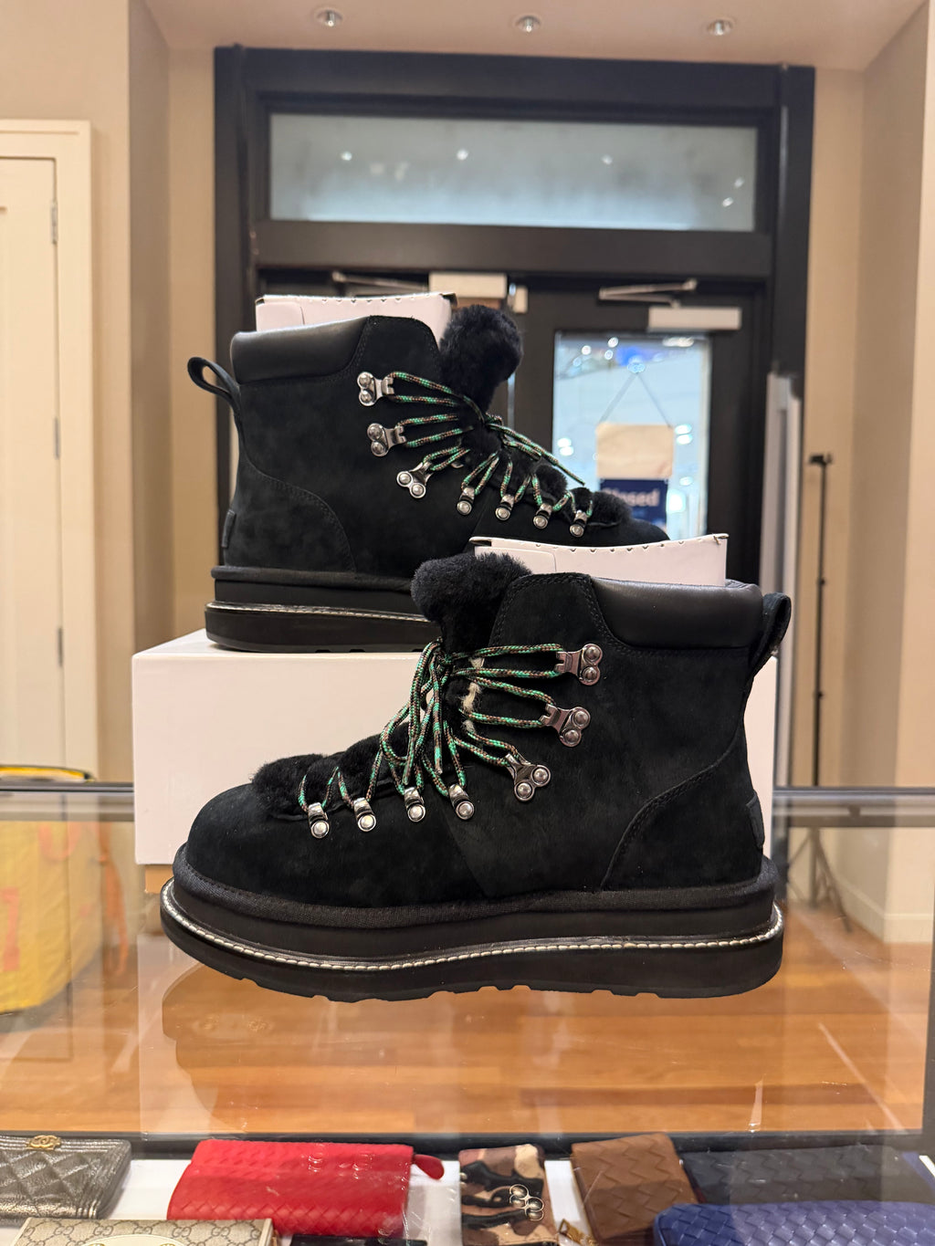 UGG x Sacai Suede & Shearling Hiking Boots - Black