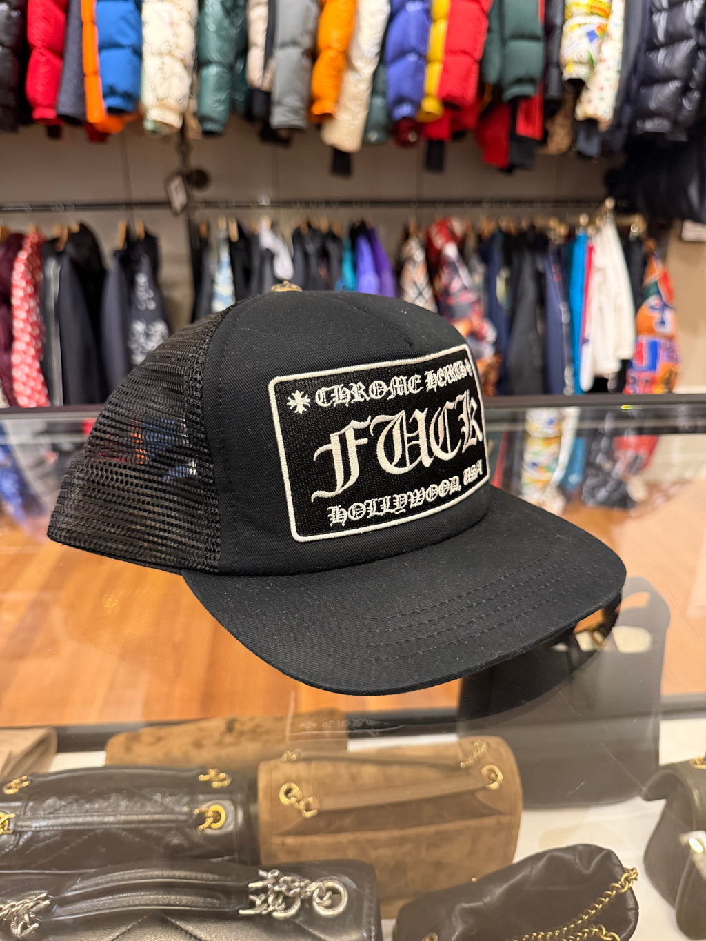 Chrome Hearts Fuck Hollywood Trucker Hat - Black