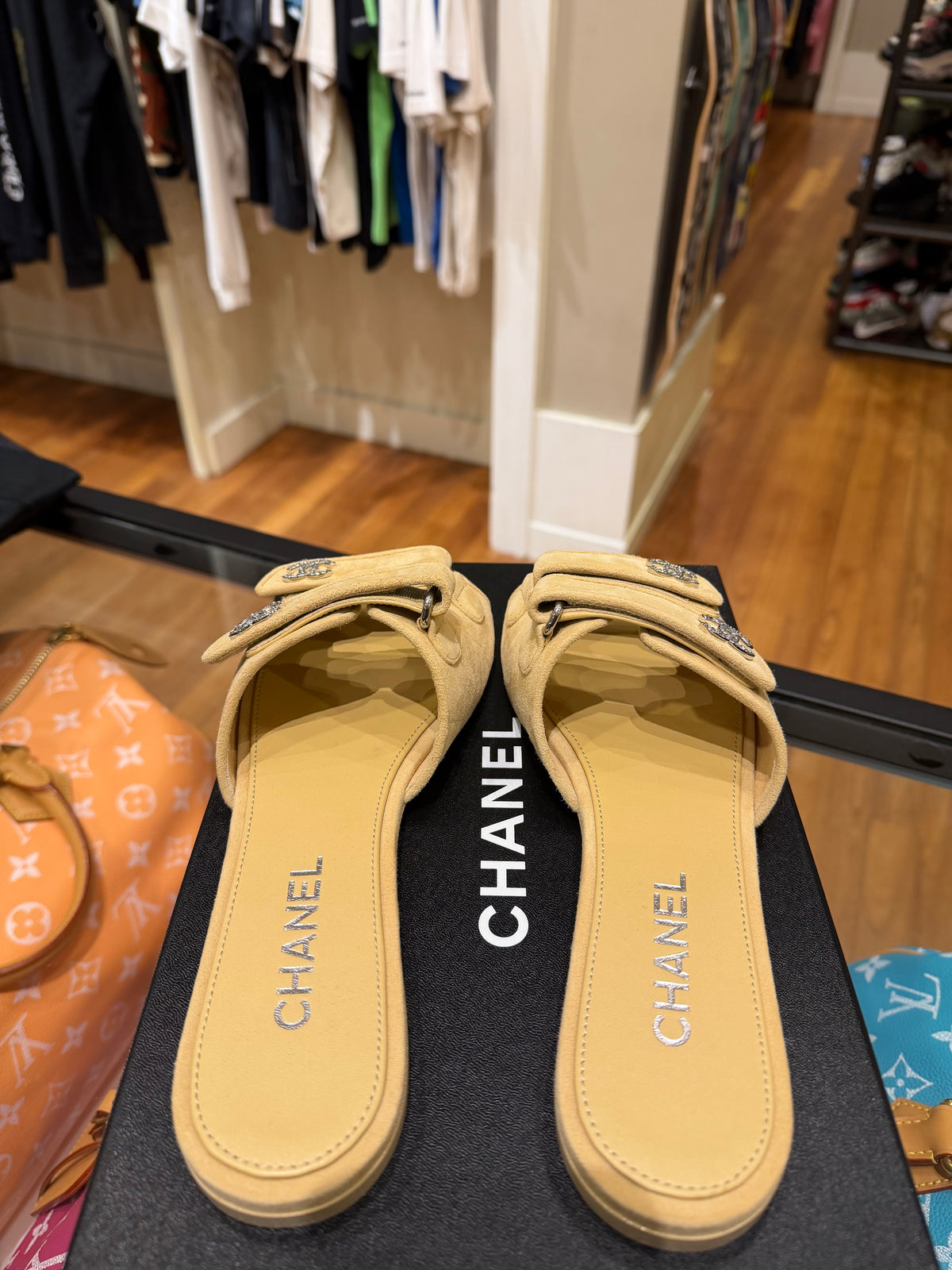Chanel CC Velcro Strap Sandals - Beige