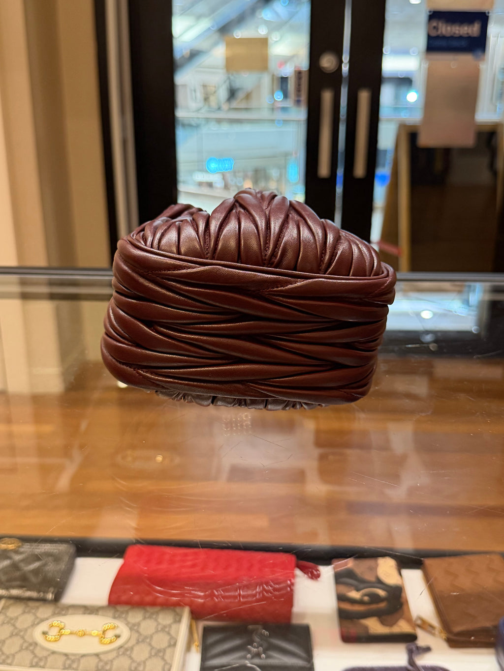 Miu Miu Black Matelassé Leather Mini Bag - Burgundy