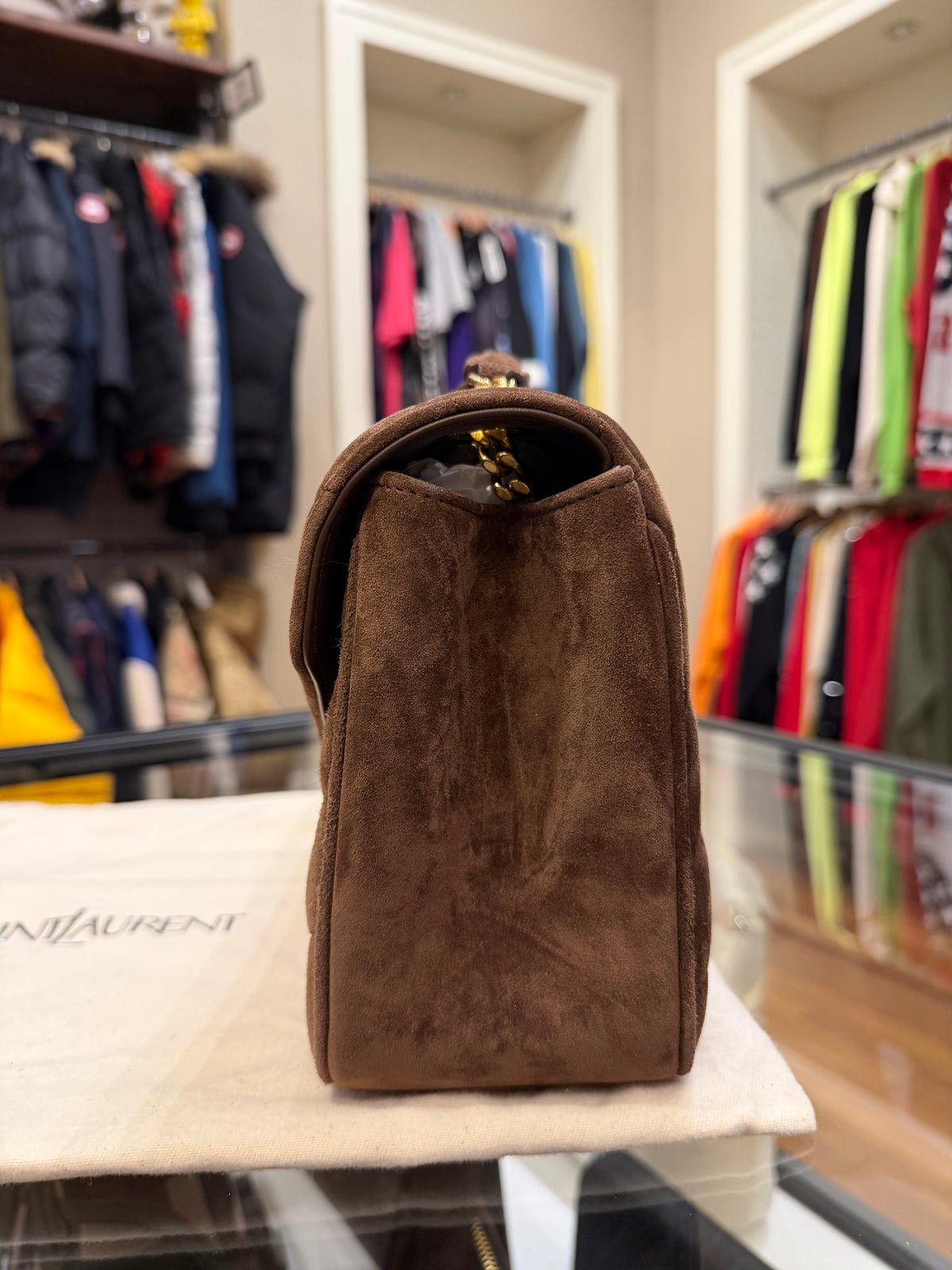 Saint Laurent LouLou Large in Suede - Caramel Cognac