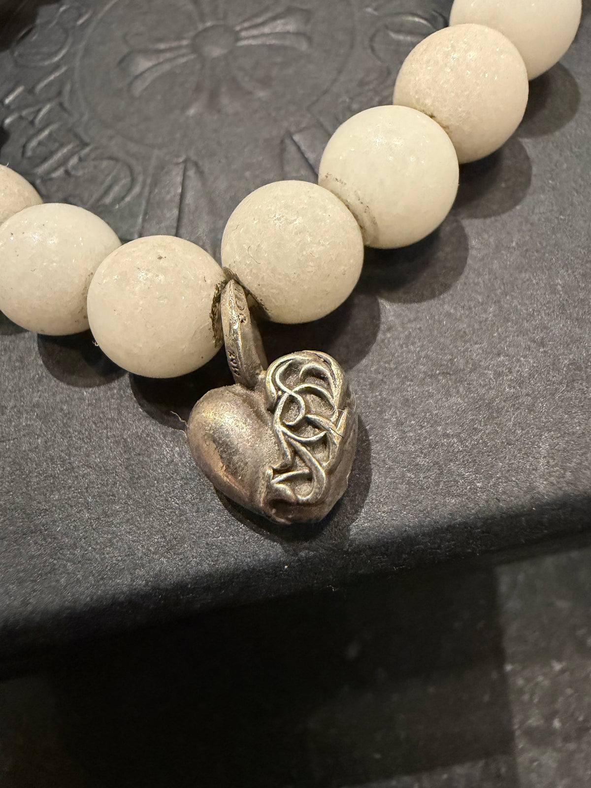 Chrome Hearts White Onyx Bead Bracelet W/ Heart Charm