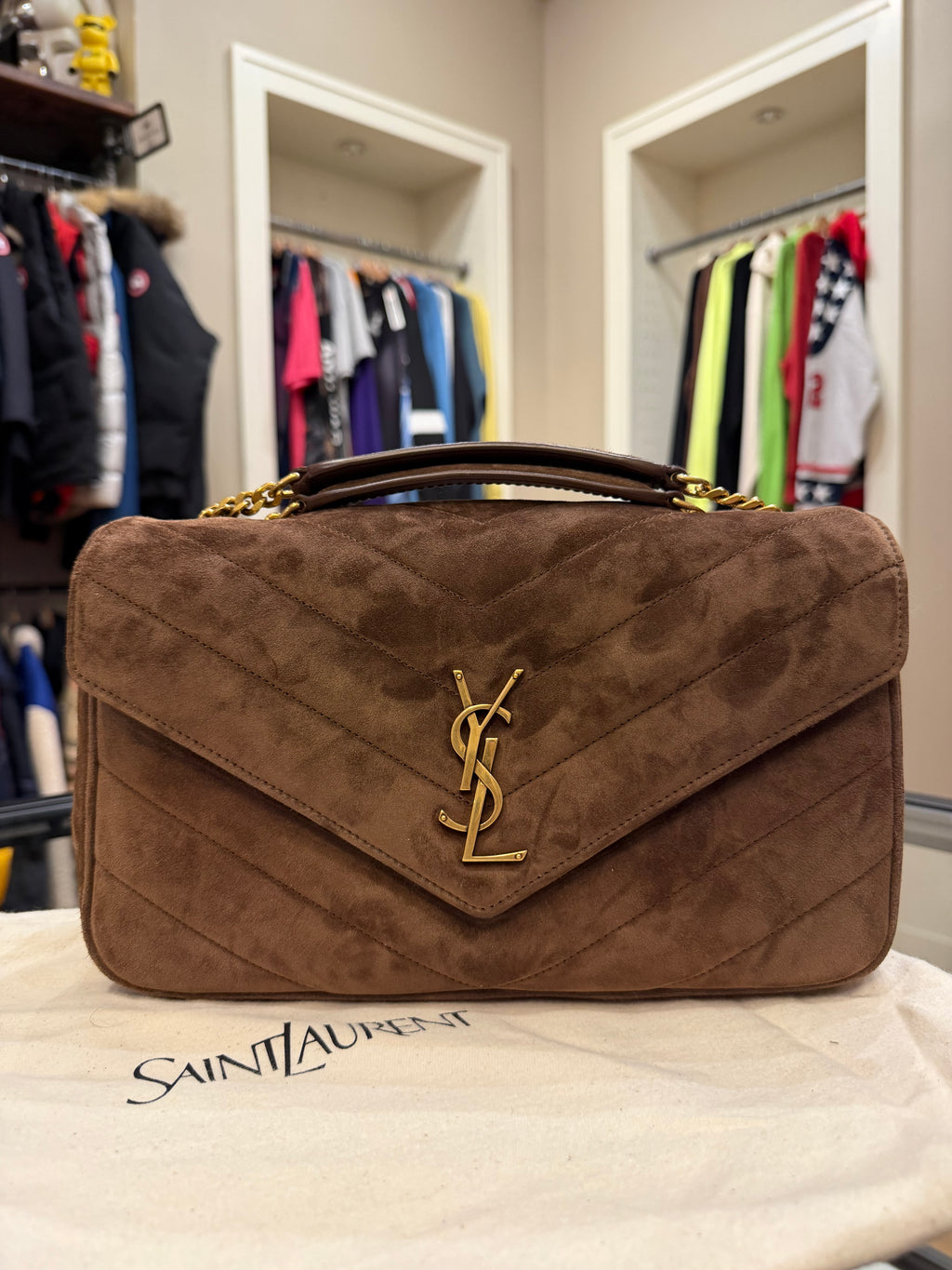 Saint Laurent LouLou Large in Suede - Caramel Cognac