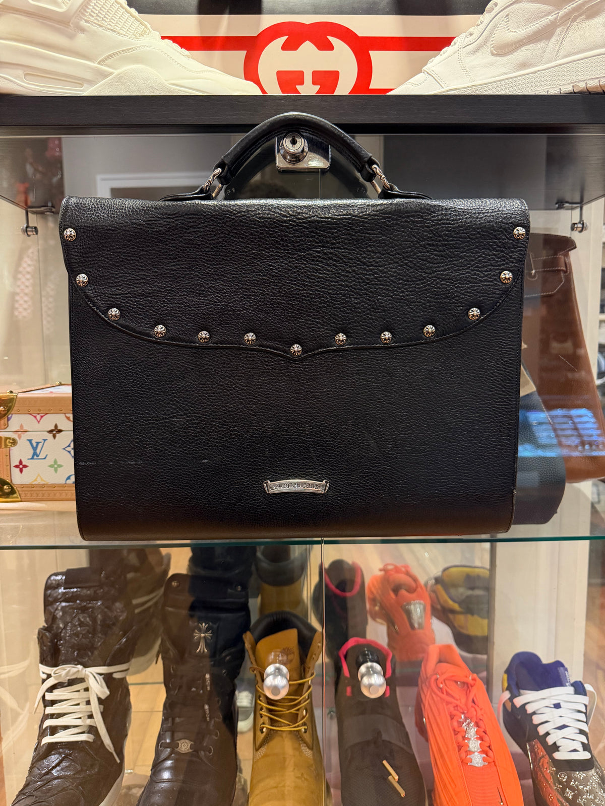 Chrome Hearts Leather Studded Gunslinger Briefcase Bag - Black