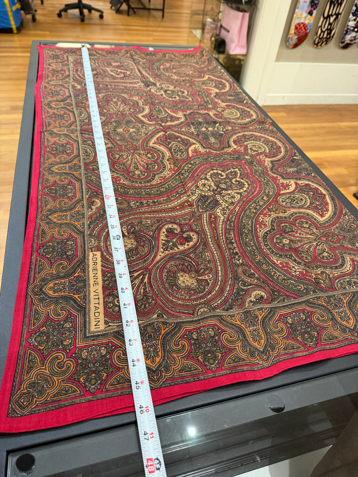 Adrienne Vittadini Vintage Brown Paisley Silk Scarf Japan Approx. 11 X 50