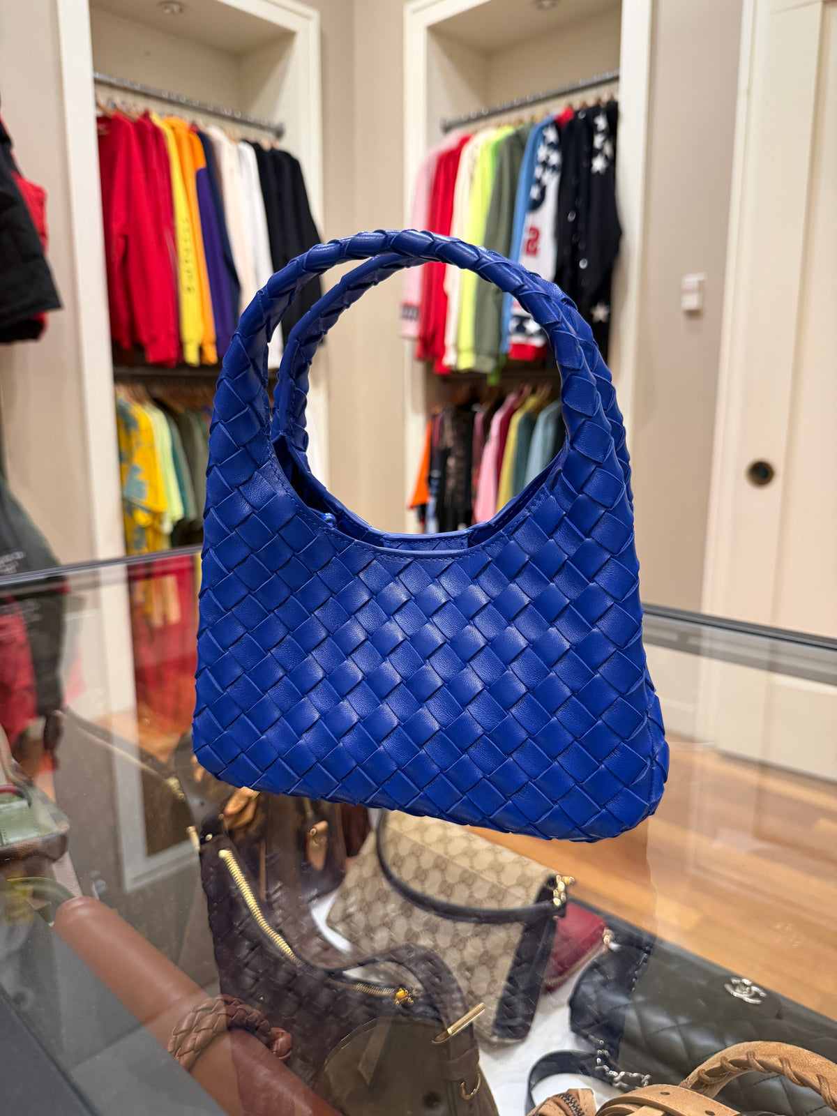 Bottega Veneta Intrecciato Woven Leather Shoulder Bag - Royal Blue