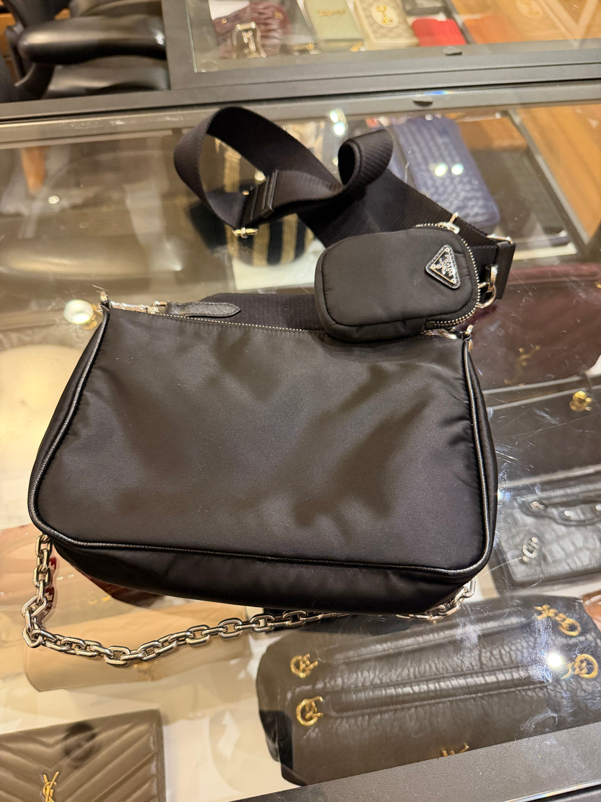 Prada Re-Nylon and Saffiano Mini Shoulder Bag - Black