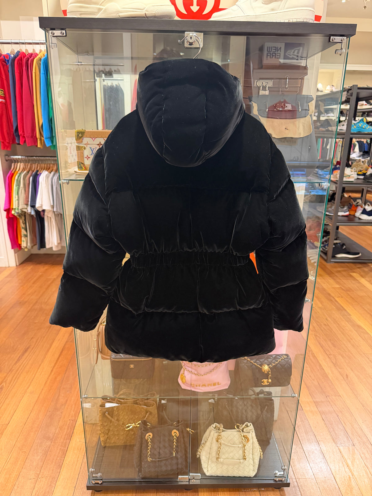 Prada Cinched Velvet Puffer Coat