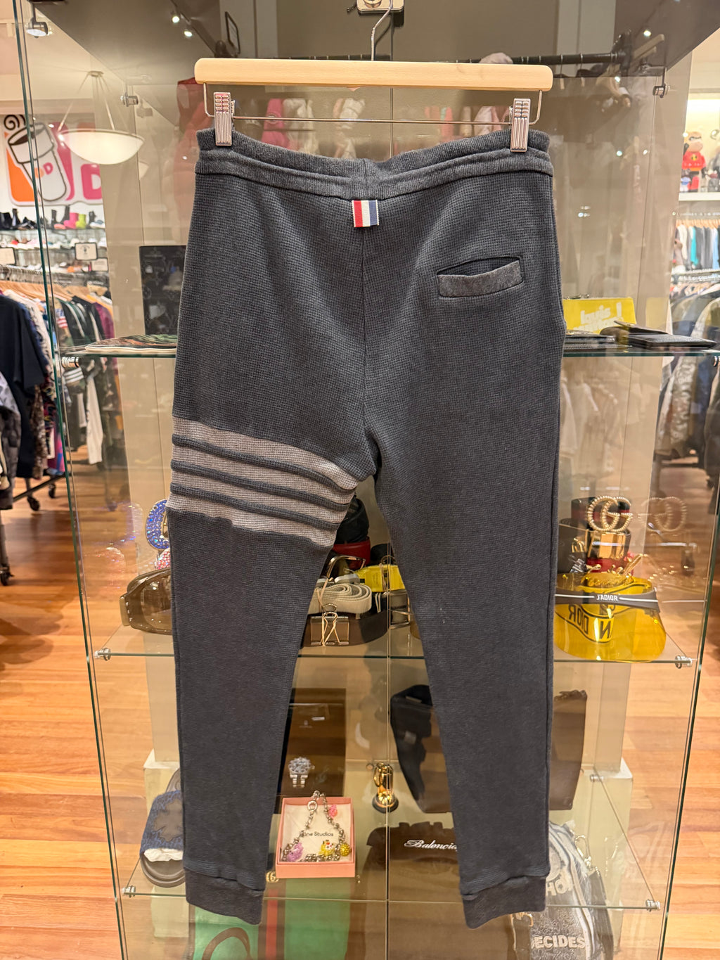 Thom Browne 4-Bar Waffle Knit Thermal Joggers - Grey