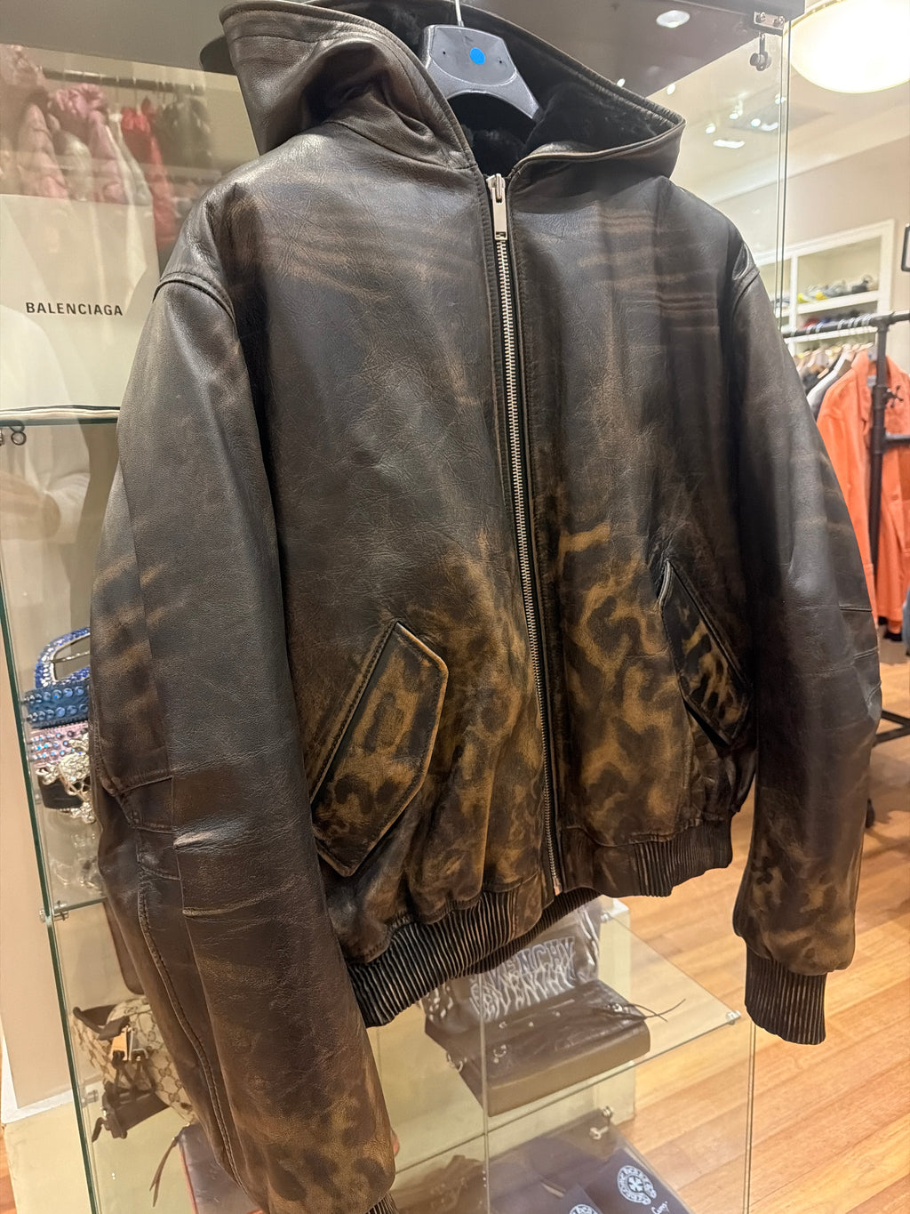 424 Cropped Leather Bomber Jacket