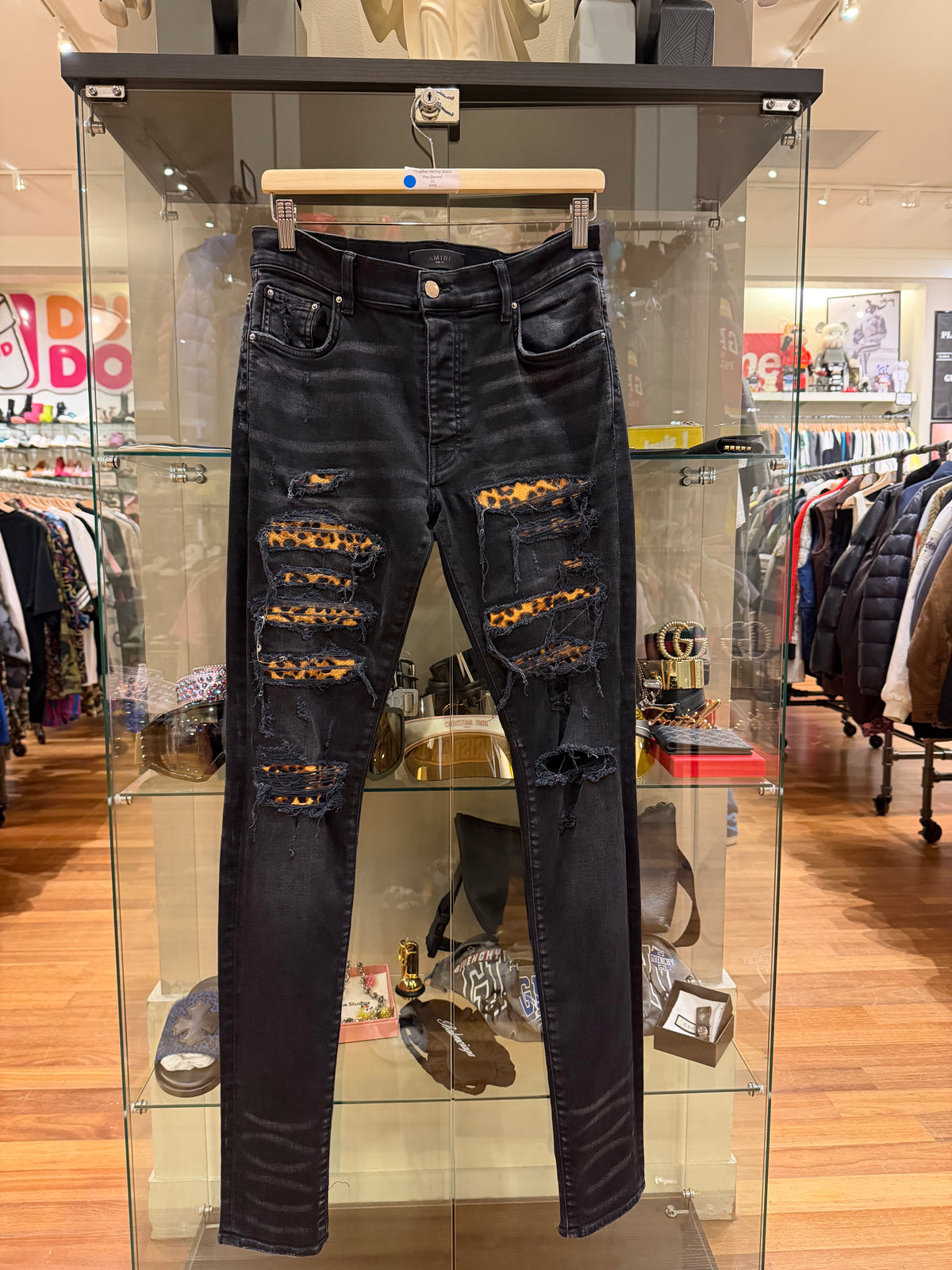 Amiri Leopard Patch Thrasher Skinny Jeans