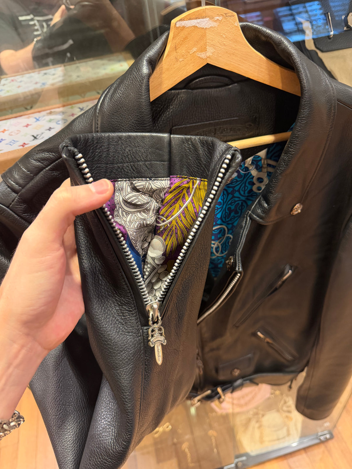 Chrome Hearts Hermes Silk Lined ‘ JJ Dean’ Leather Moto Jacket