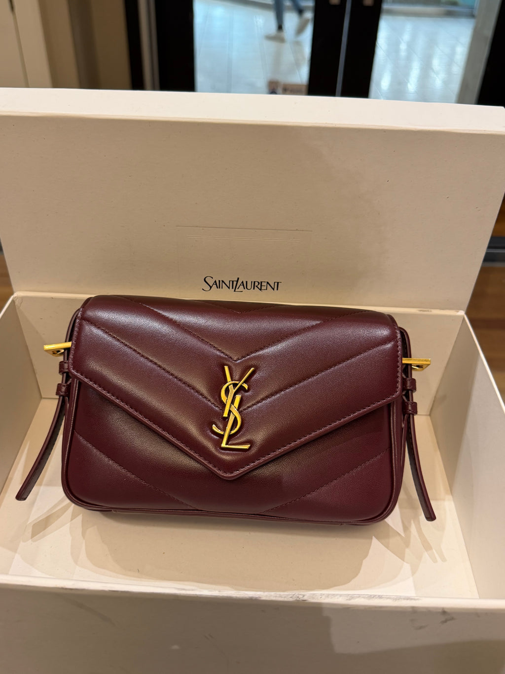 Saint Laurent Loulou Toy Crossbody Matelassé Lambskin Bag - Rouge Cabernet