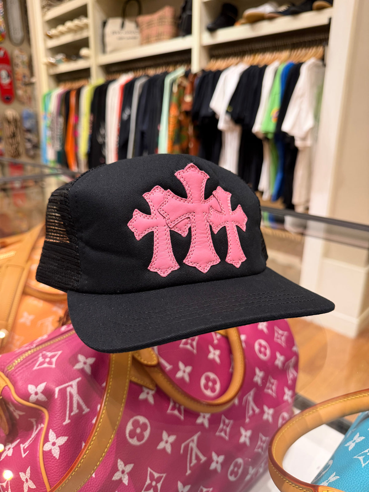 Chrome Hearts Pink Triple Cross Patch Hat