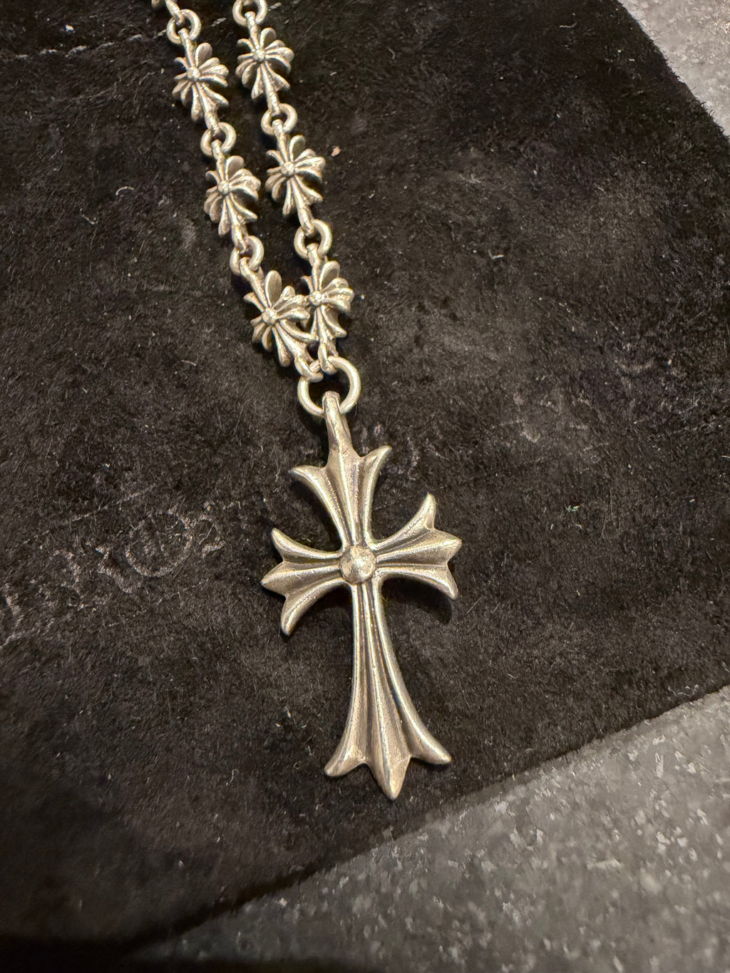 Chrome Hearts Tiny E Cross Necklace W/ Cross Pendant 18” - Silver