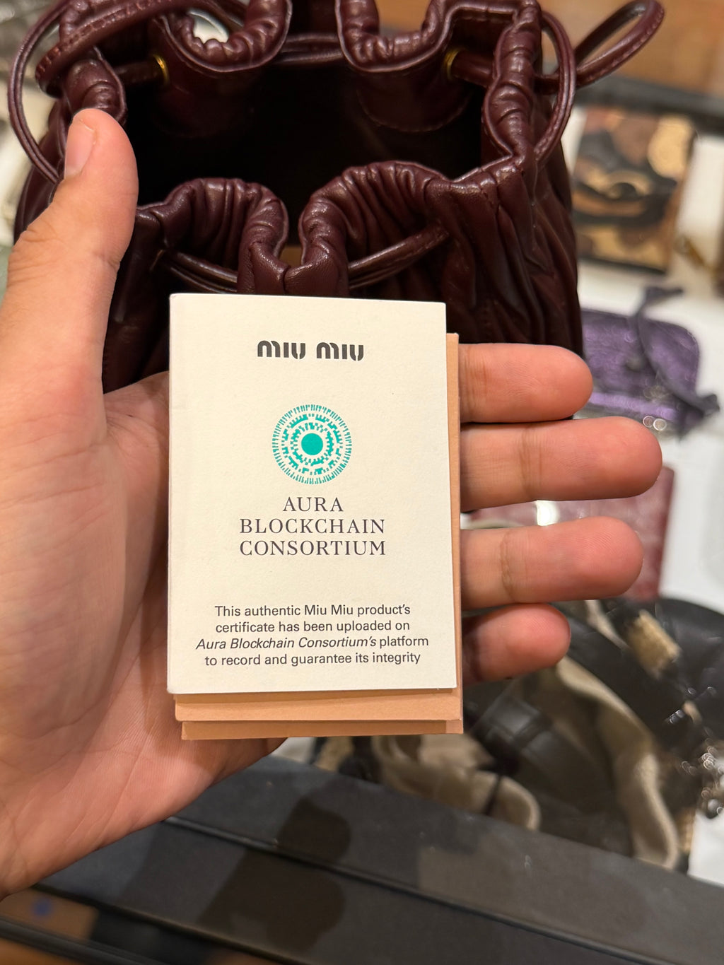 Miu Miu Black Matelassé Leather Mini Bag - Burgundy