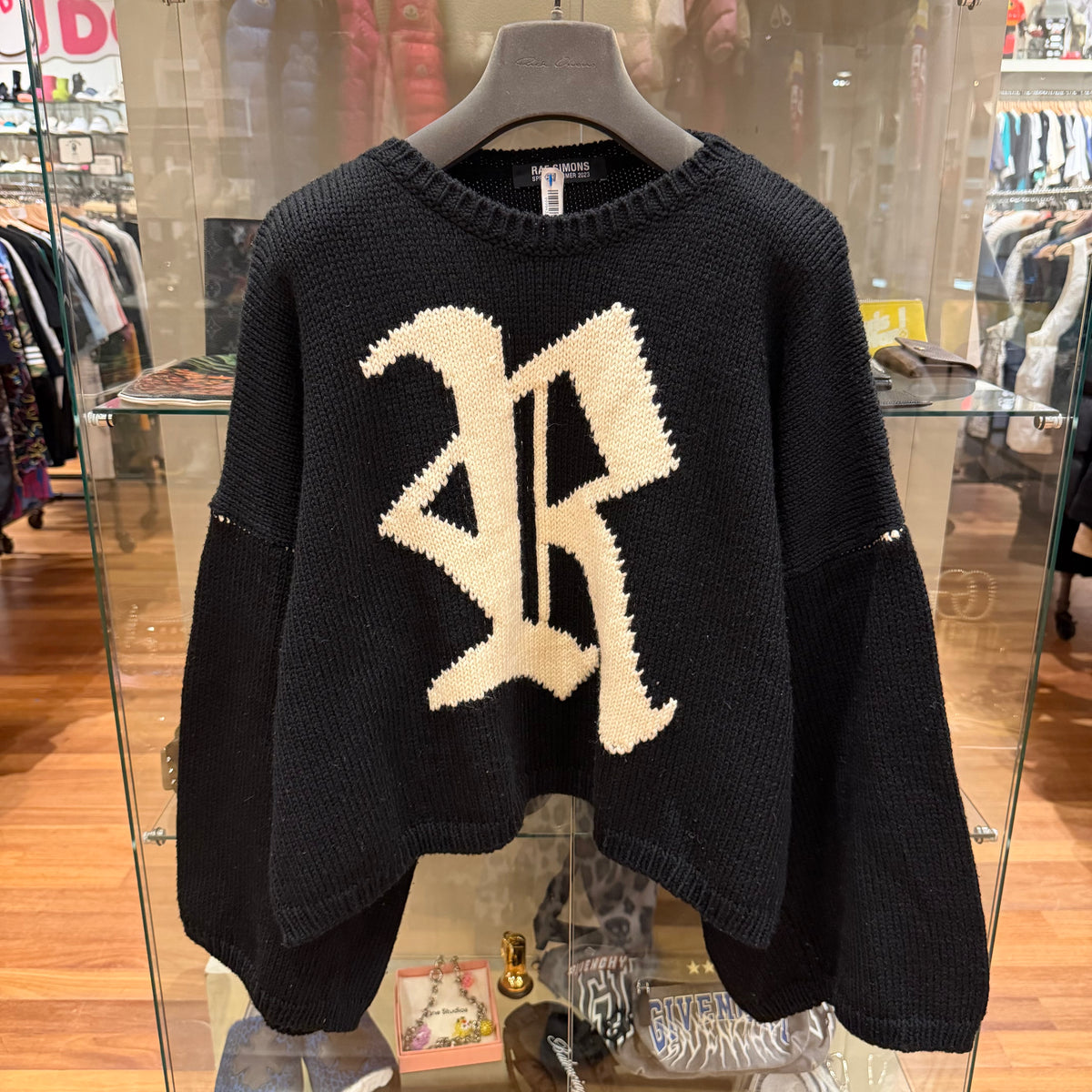 Raf Simons SS23 Cropped R Wool Sweater - Black