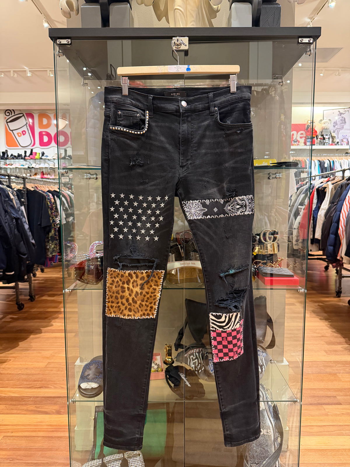 Amiri Art Patch Skinny Jeans -Black