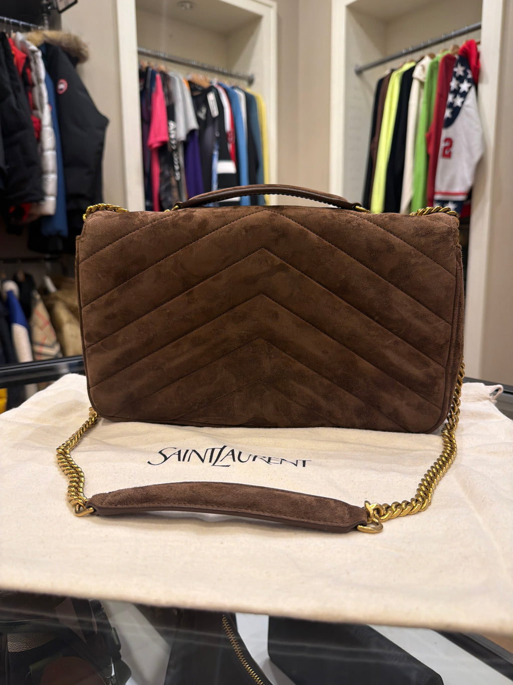 Saint Laurent LouLou Large in Suede - Caramel Cognac