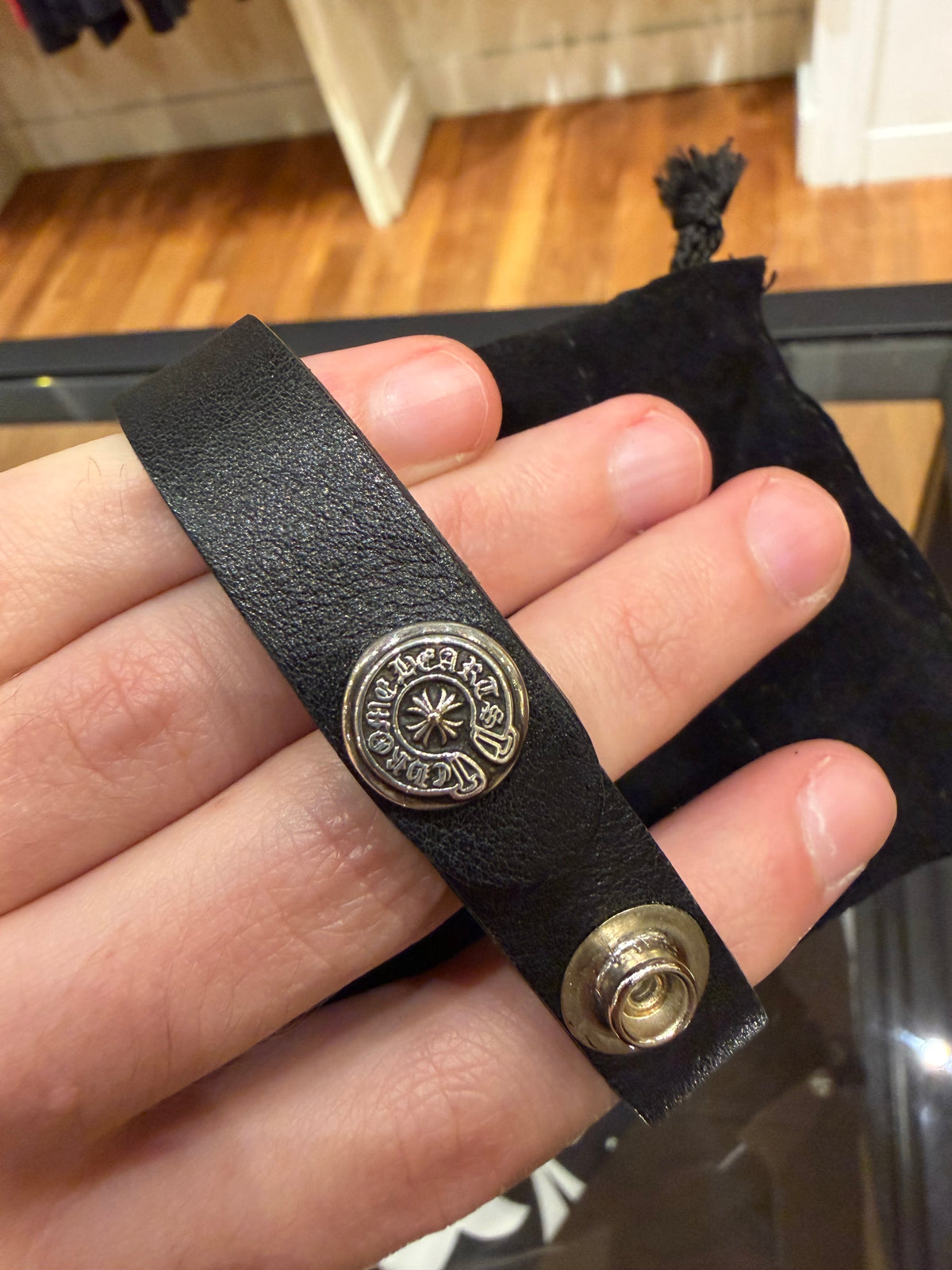 Chrome Hearts Leather Snap Cross Ball Bracelet