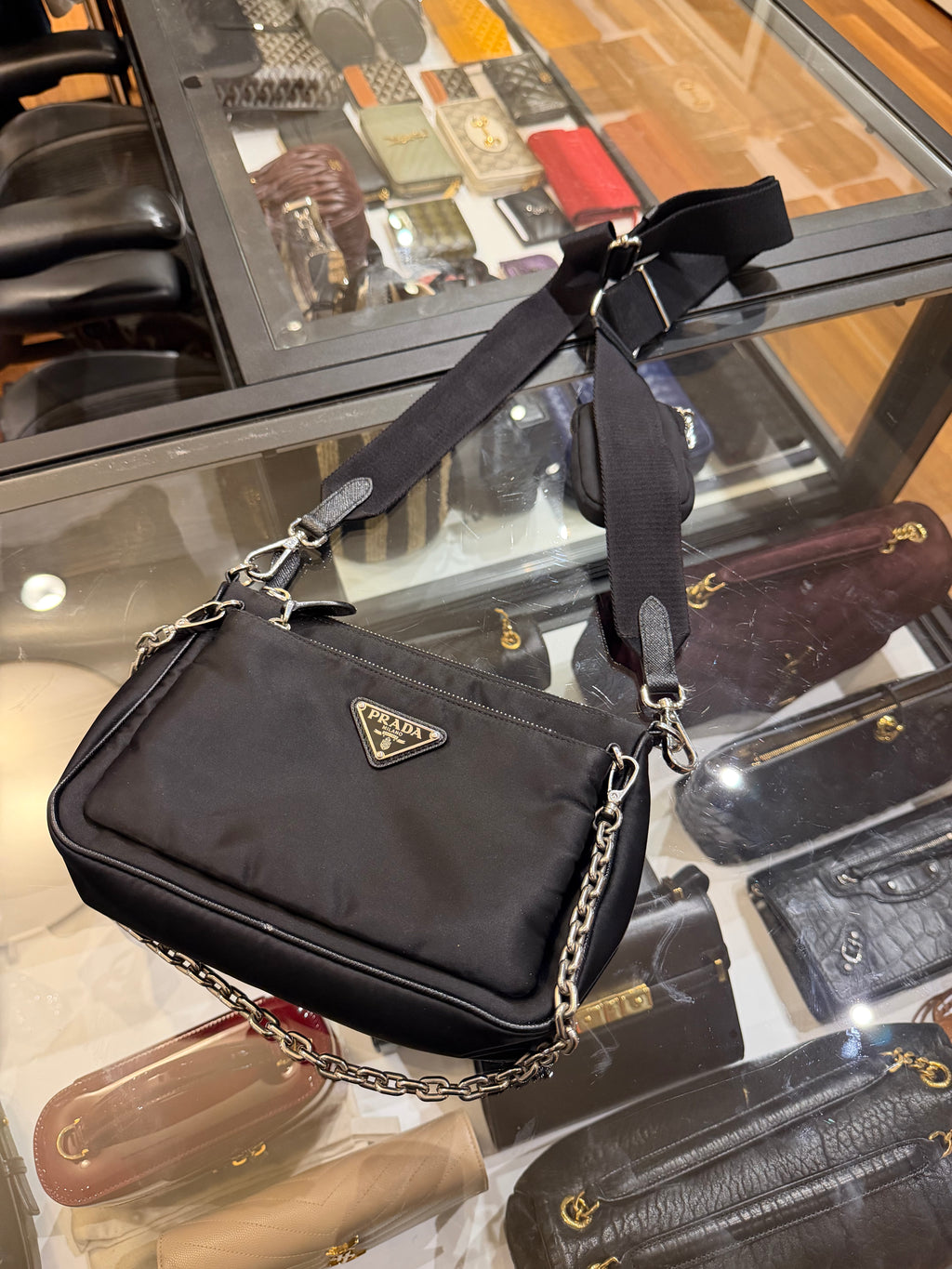 Prada Re-Nylon and Saffiano Mini Shoulder Bag - Black