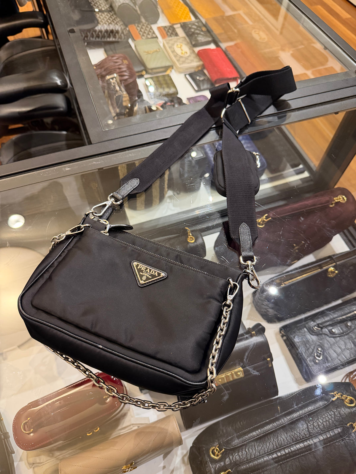 Prada Re-Nylon and Saffiano Mini Shoulder Bag - Black