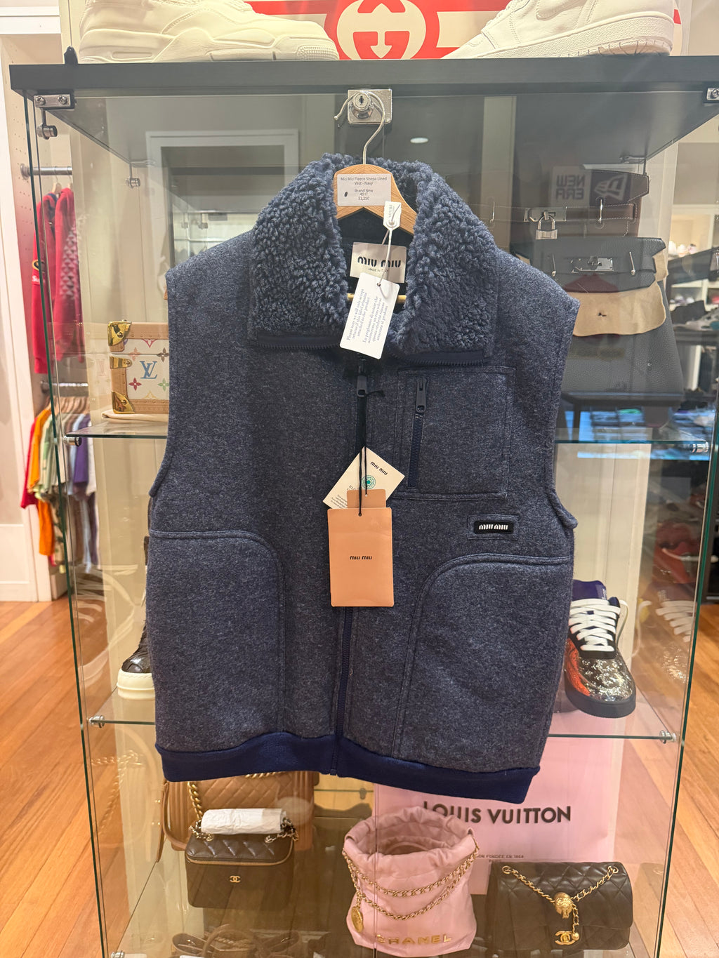Miu Miu Fleece Sherpa Lined Vest - Navy