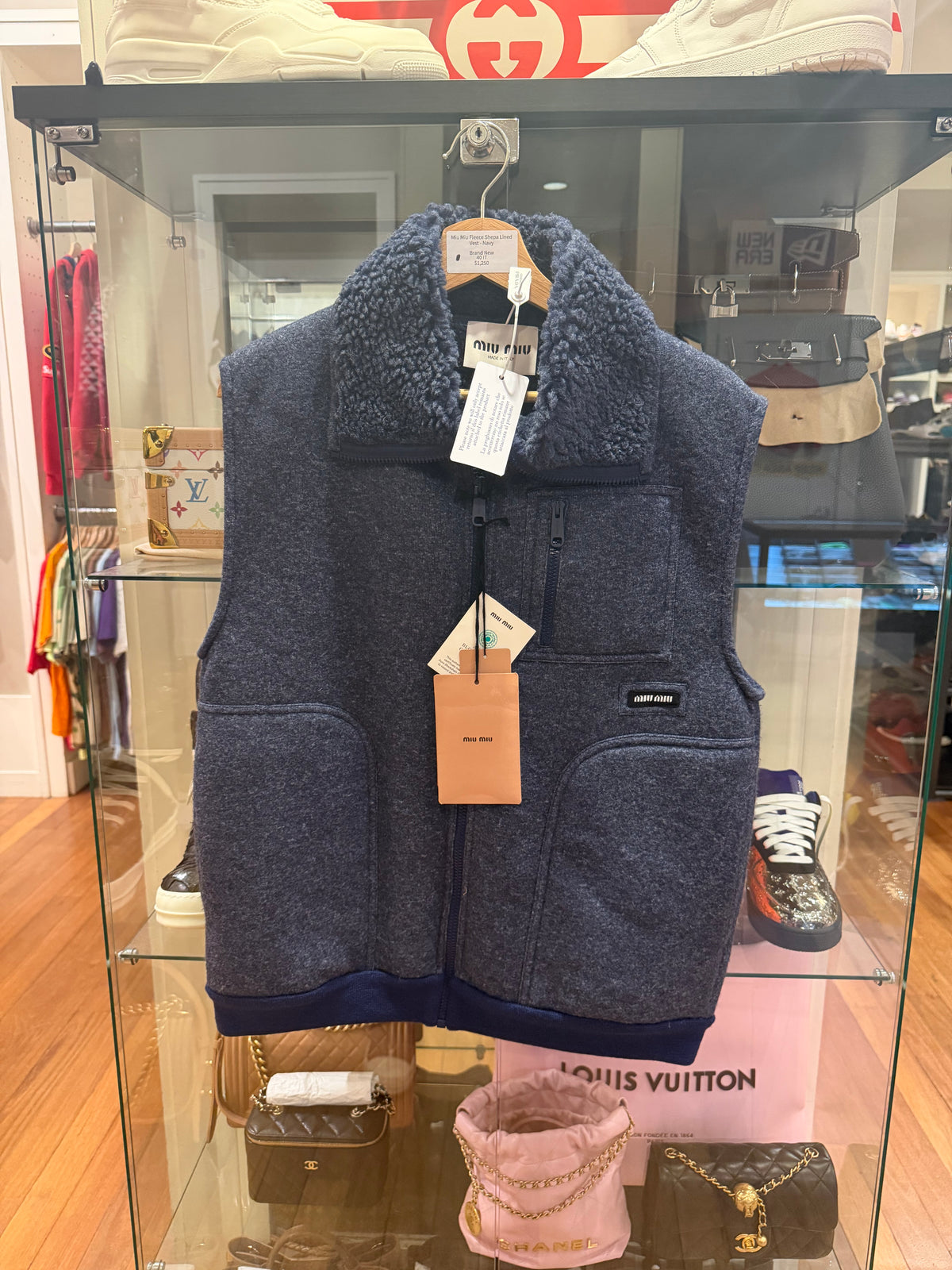 Miu Miu Fleece Sherpa Lined Vest - Navy