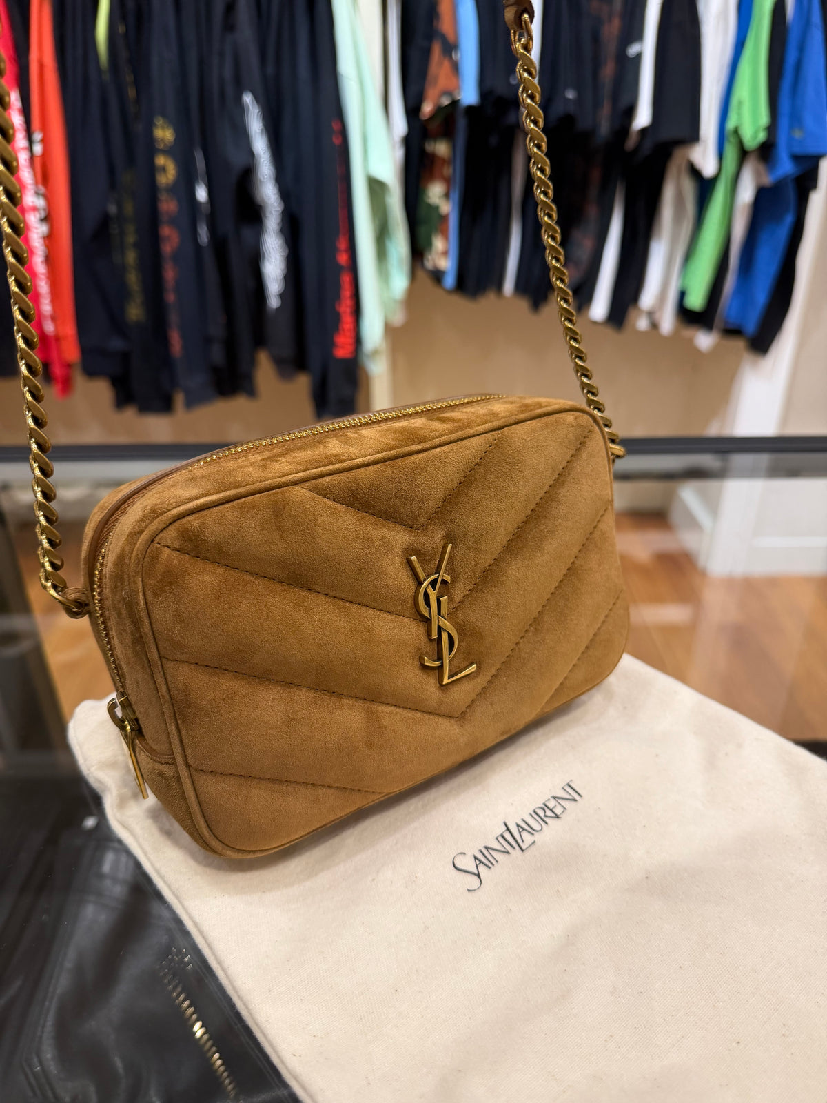 Saint Laurent LouLou Camera Bag Suede - Caramel