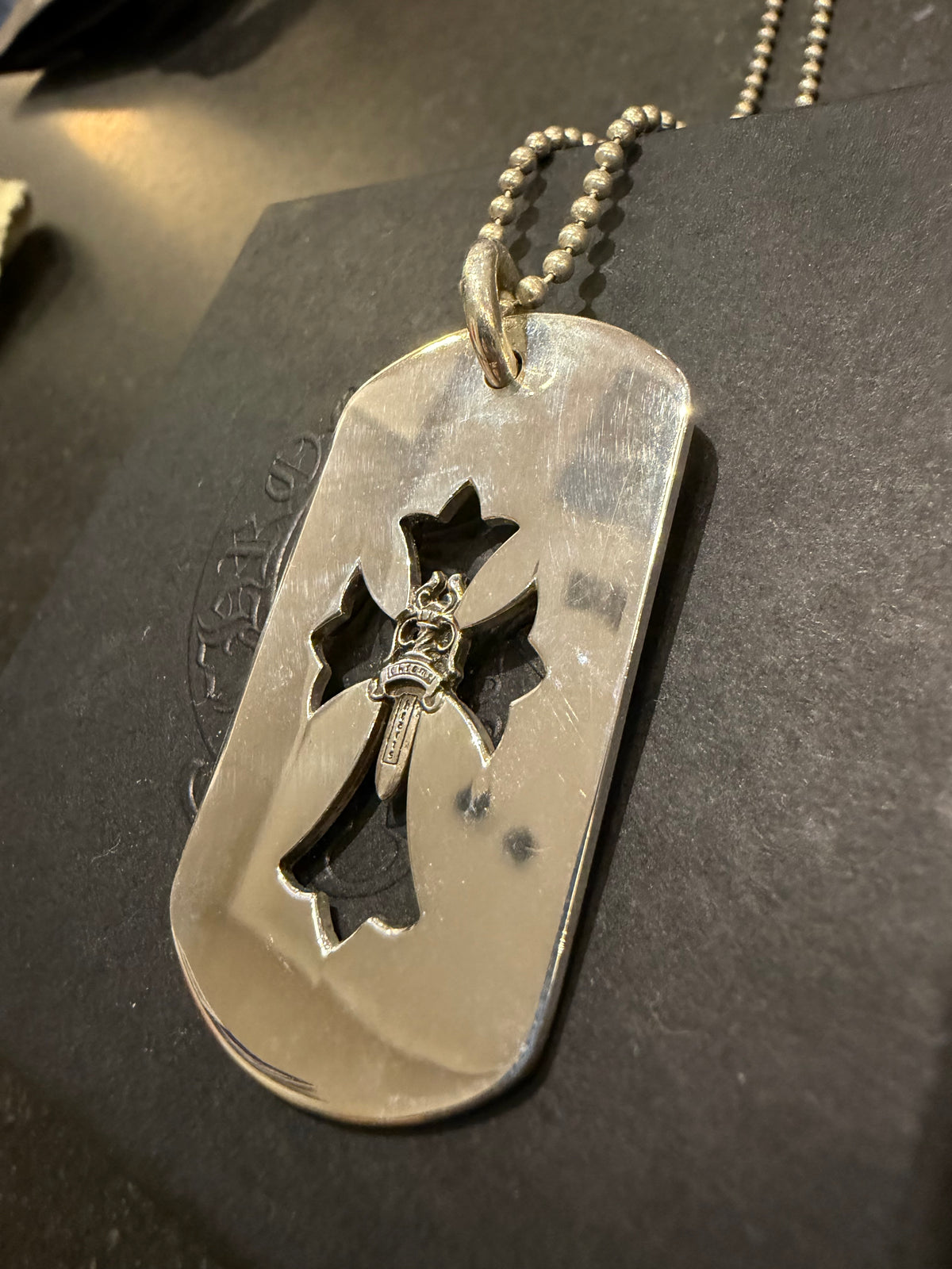 Chrome Hearts Cut Out Cross & Dagger Dog Tag Necklace - Silver