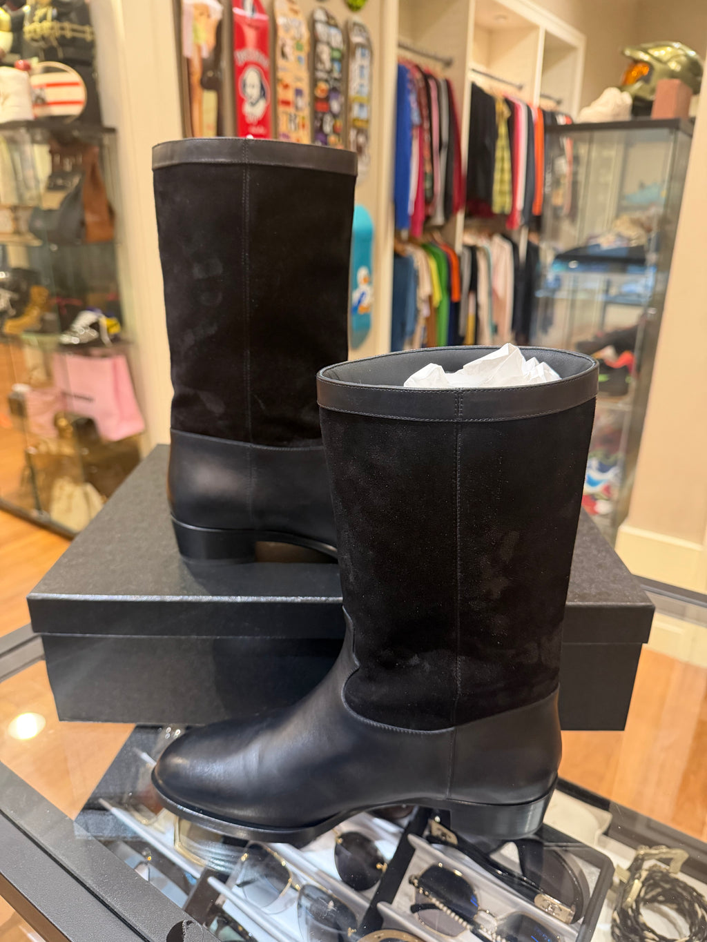 Chanel Calfskin & Suede Mid Calf Boots