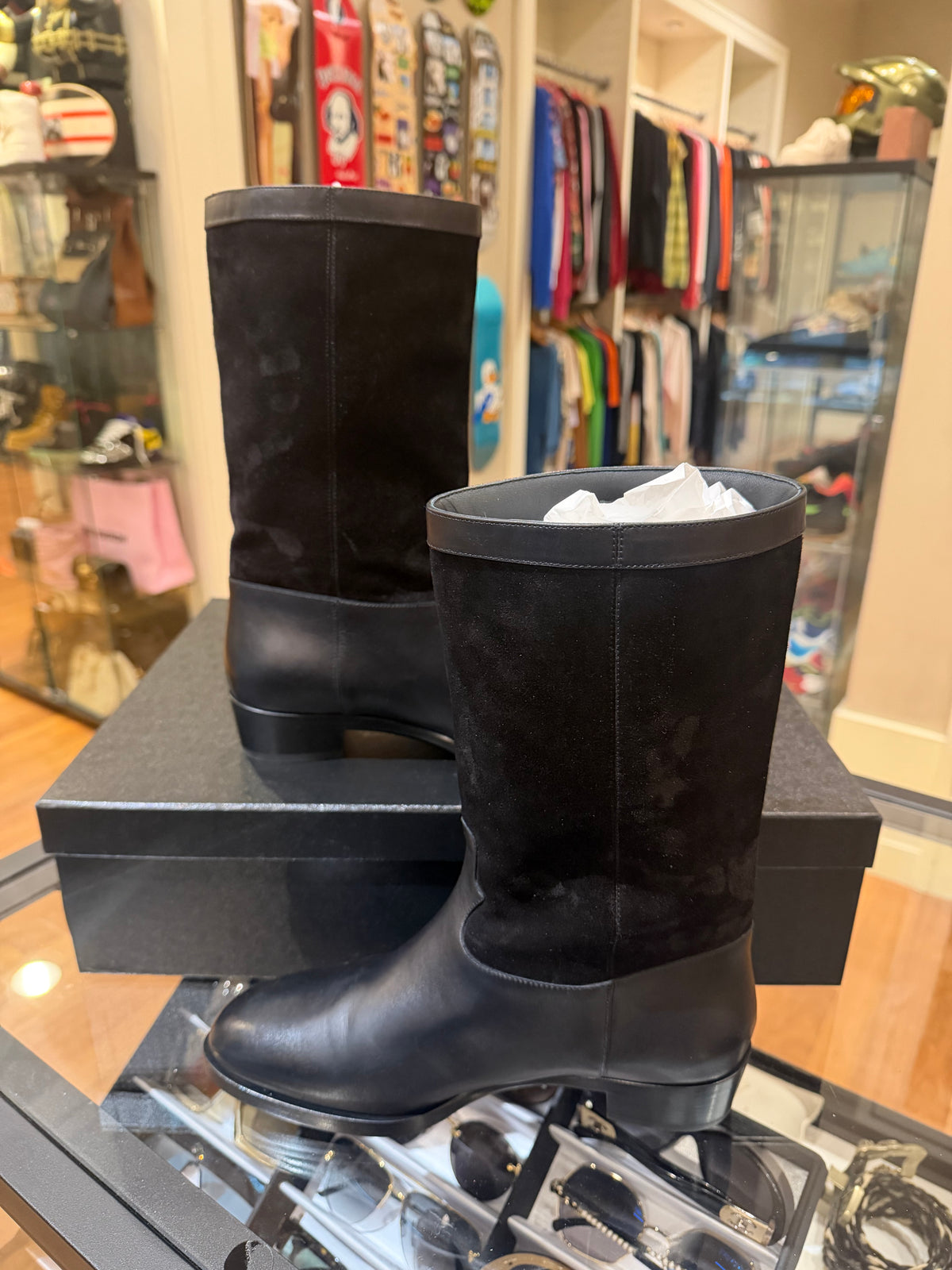 Chanel Calfskin & Suede Mid Calf Boots