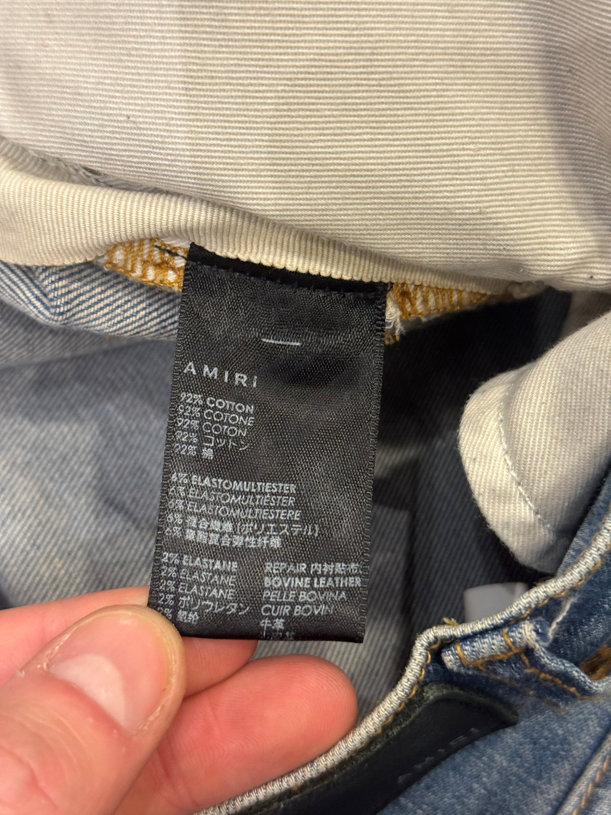 Amiri Leather Core Appliqué Logo Jeans - Indigo/Clay