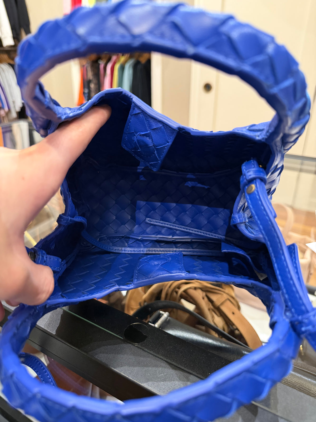 Bottega Veneta Intrecciato Woven Leather Shoulder Bag - Royal Blue