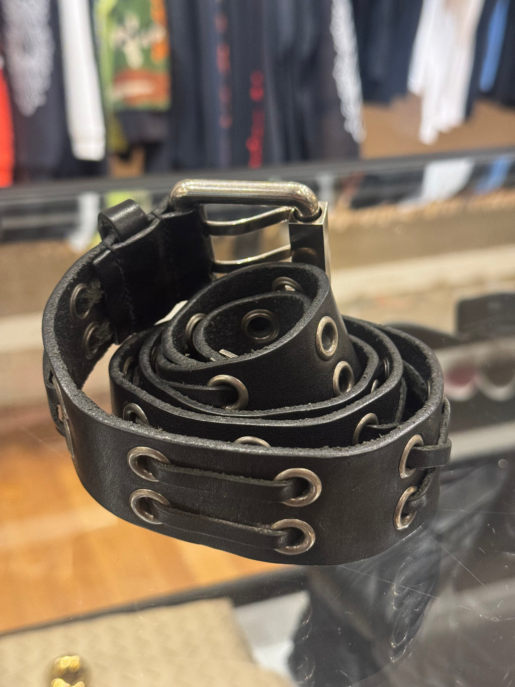 Saint Laurent Eyelet Leather Belt Black