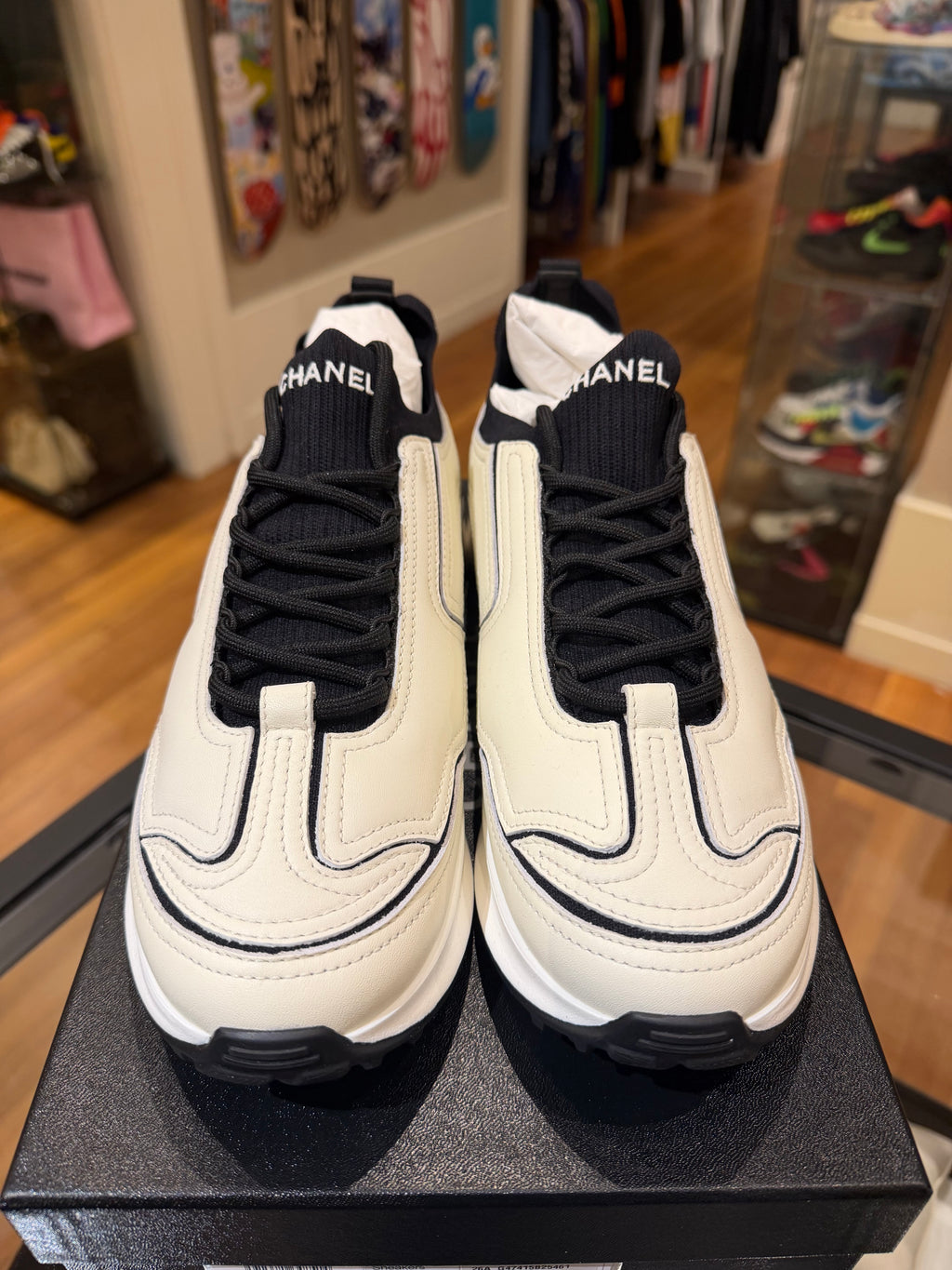 Chanel Calfskin Paneled Trainers - Black / Ivory