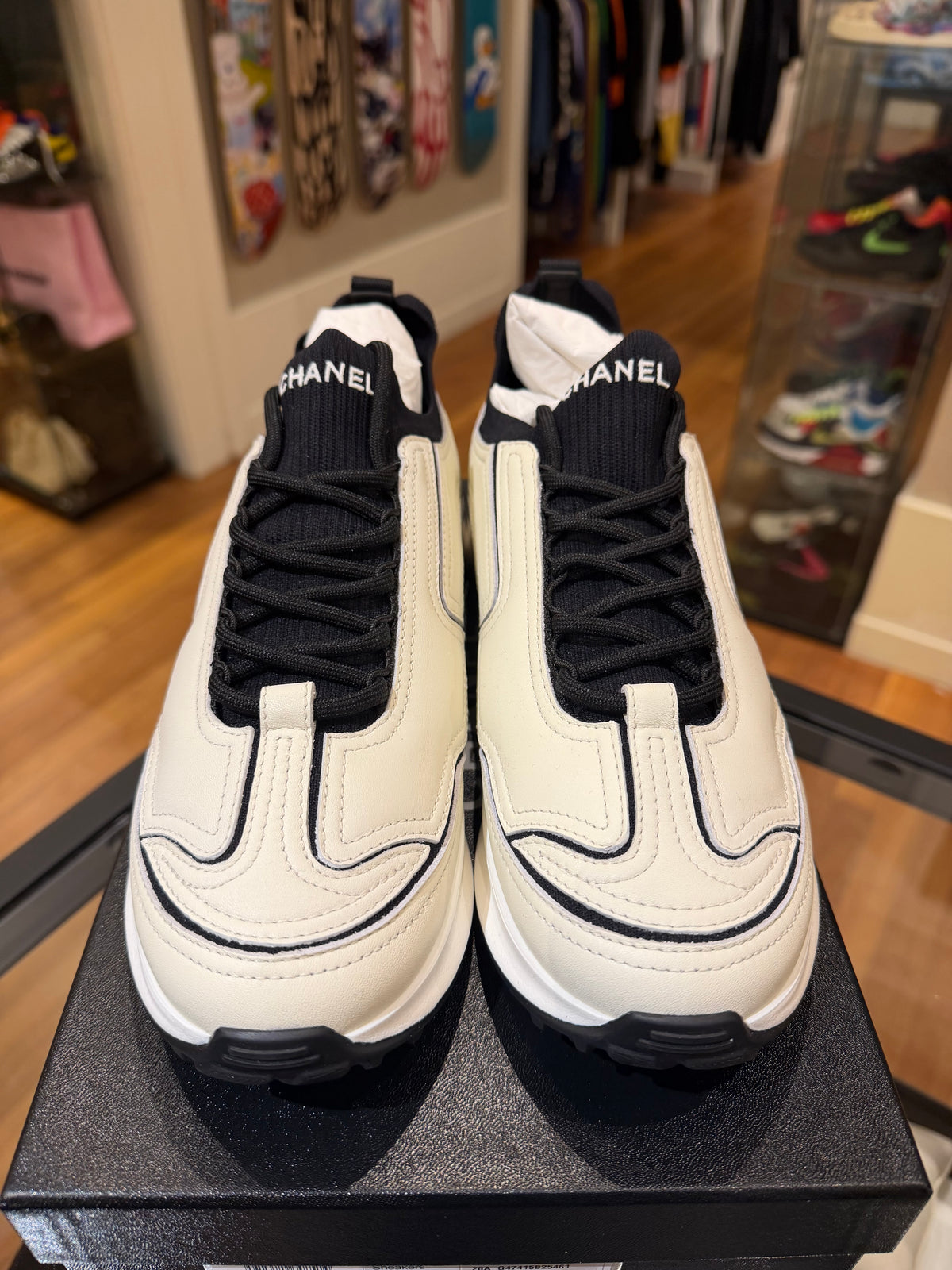 Chanel Calfskin Paneled Trainers - Black / Ivory