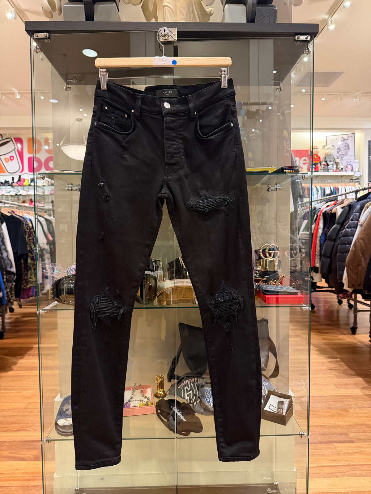 Amiri MX1 Distressed Skinny Jeans Black/Black Patches